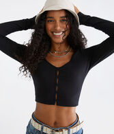 Long Sleeve Peekaboo Cutout Cropped Top