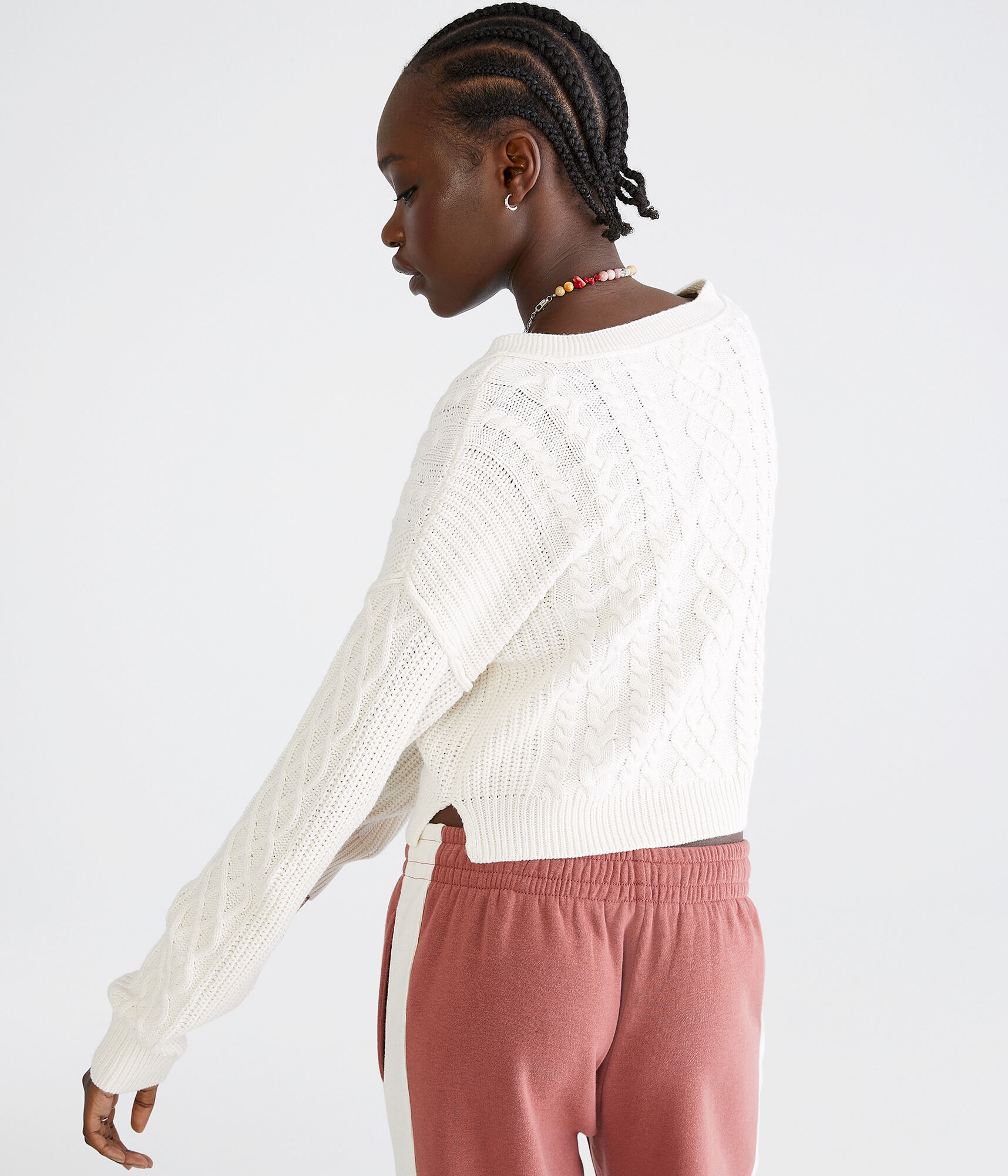 90’s Cropped Chunky Cable Knit Mock Neck Sweater by Moda International