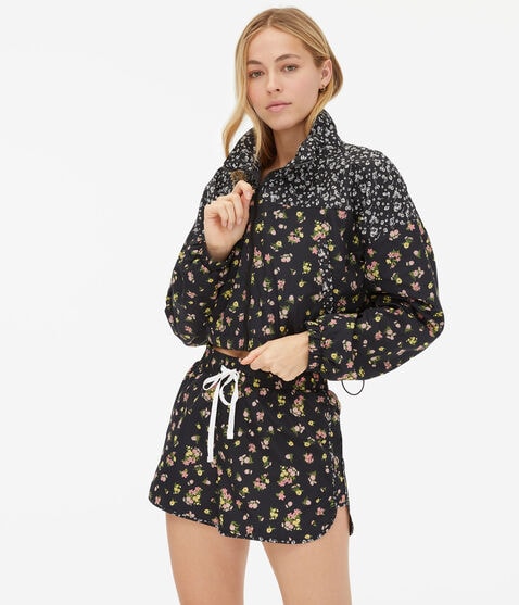 Floral Cropped Windbreaker Jacket Floral Cropped Windbreaker Jacket