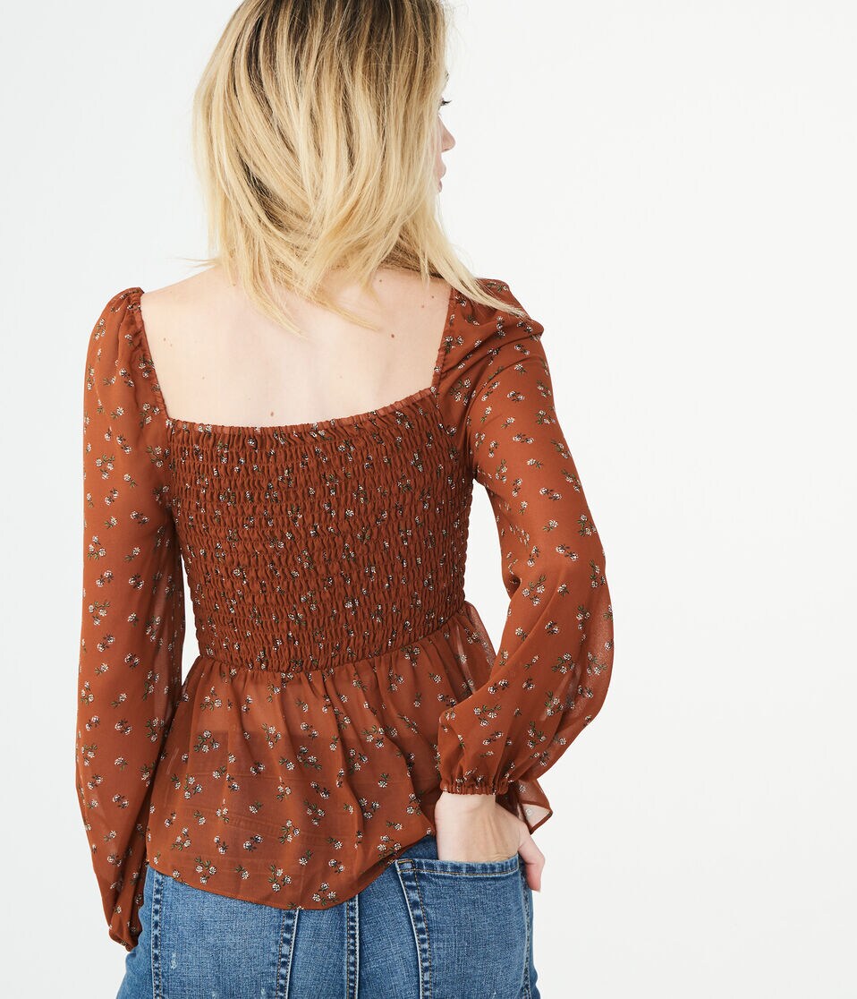Long Sleeve Floral Smocked Top