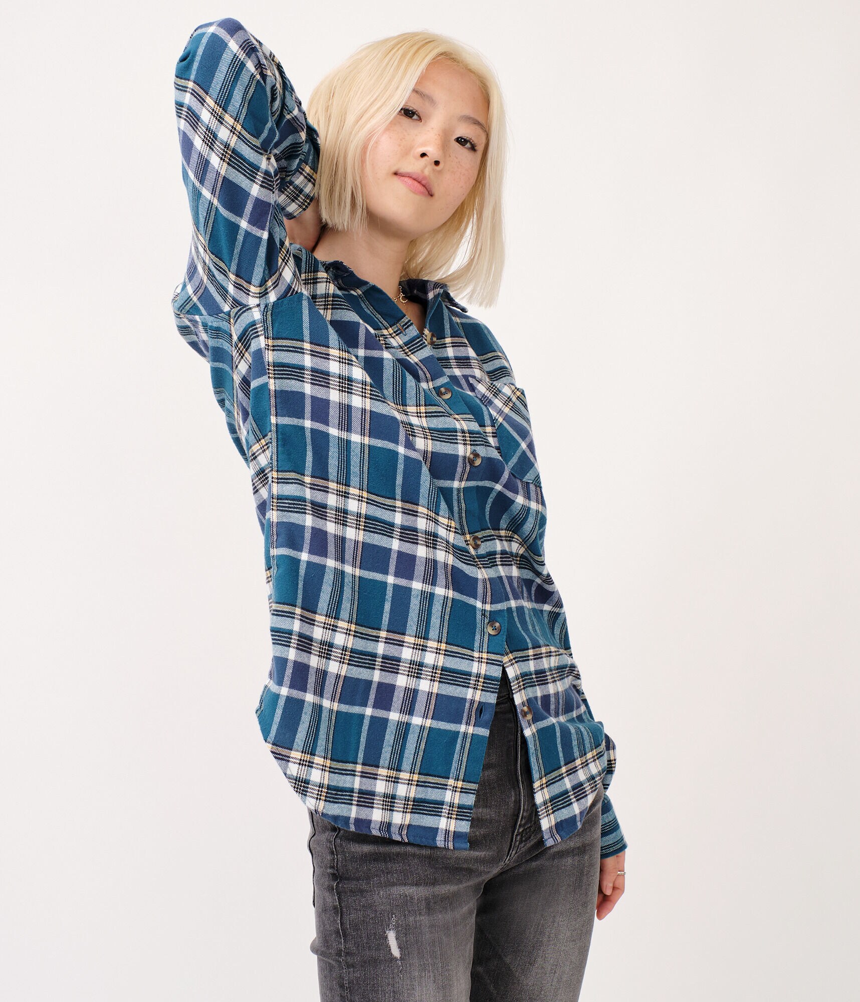 Long Sleeve Plaid Button-Down Shirt