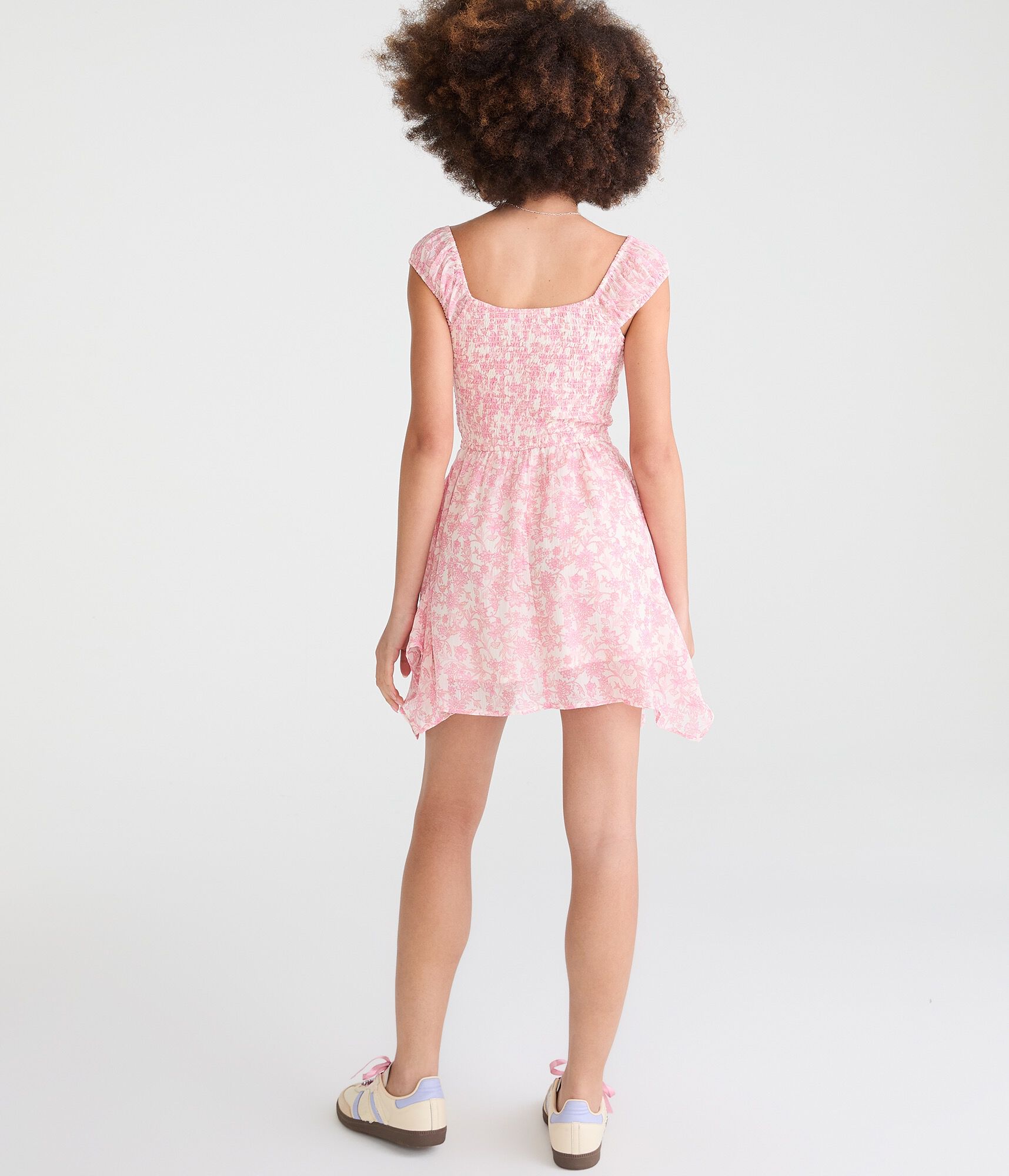 Floral V-Neck Handkerchief Hem Mini Dress