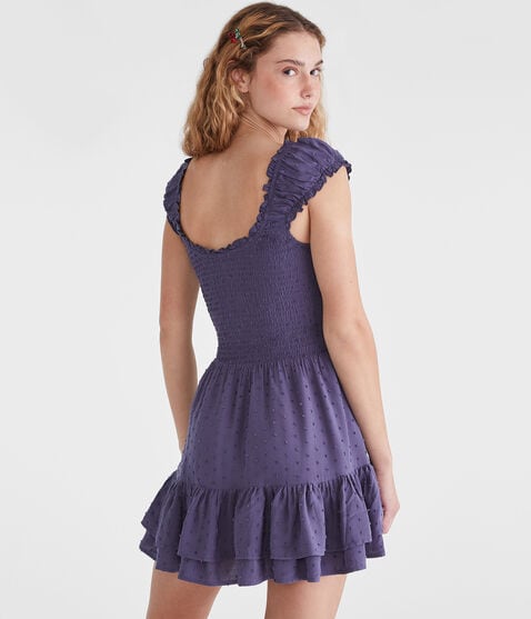 Solid Square-Neck Textured Dot Fit & Flare Dress Solid Square-Neck Textured Dot Fit & Flare Dress
