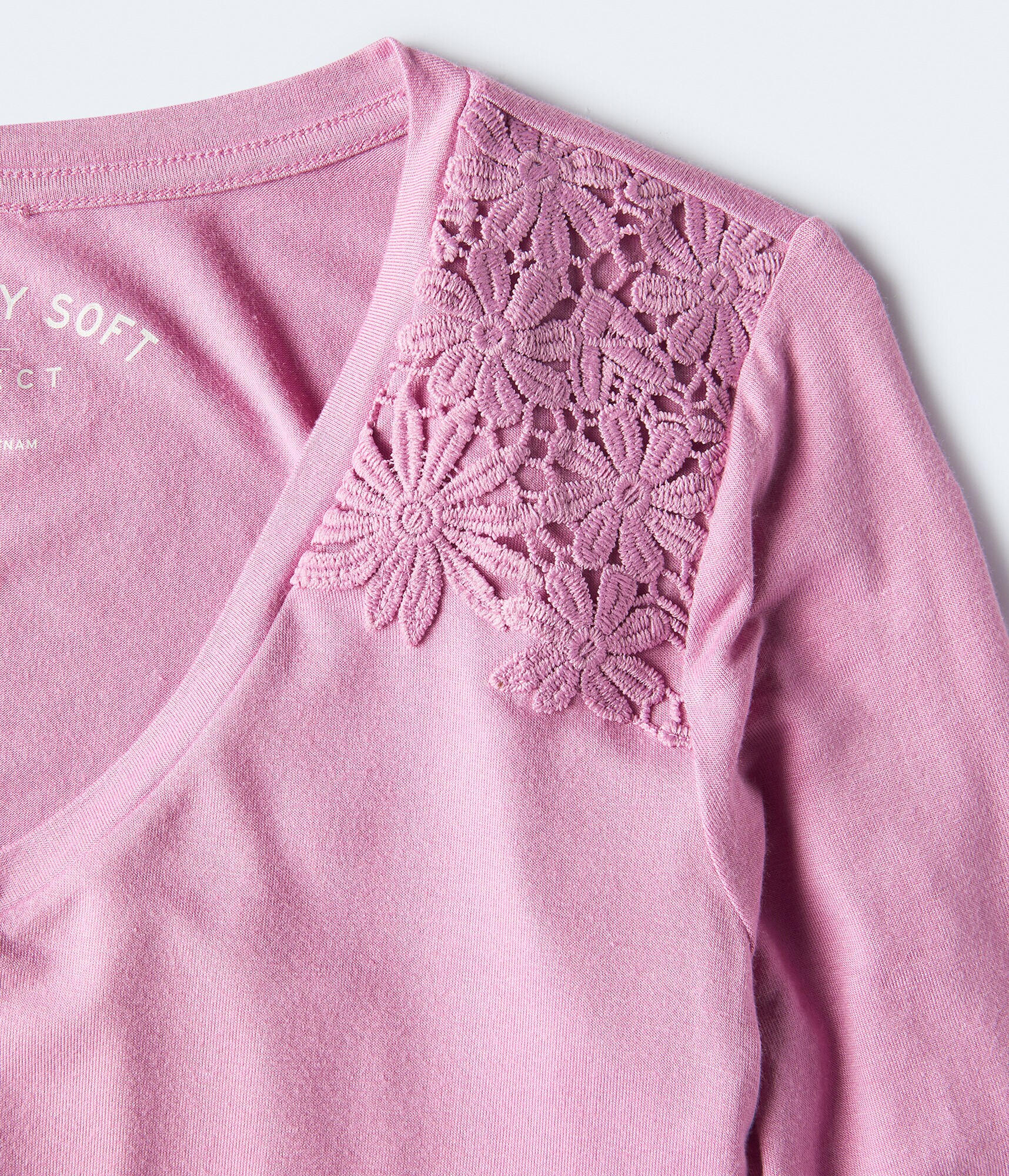 Long Sleeve Seriously Soft Lace Shoulder V-Neck Tee