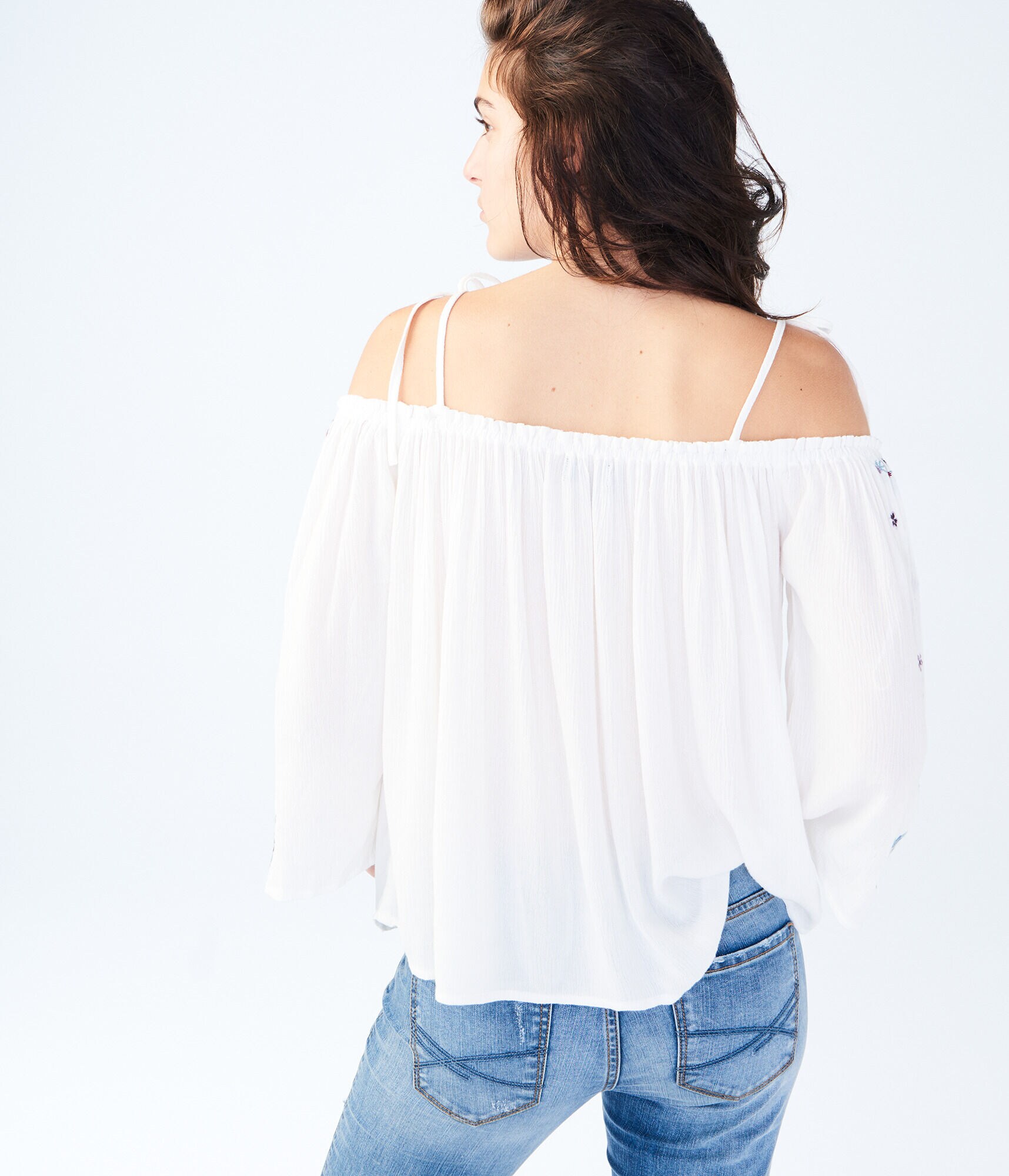 Final Sale -Embroidered Bell Sleeve Off-The-Shoulder Top