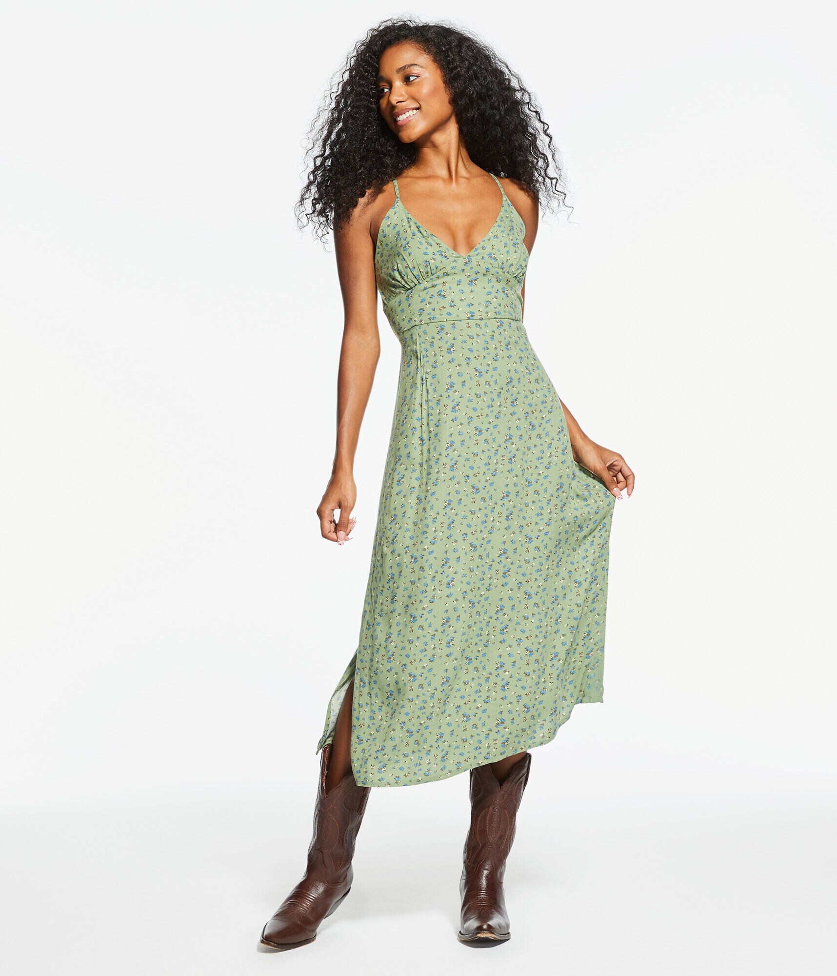 Floral V-Neck Tie-Back Midi Dress