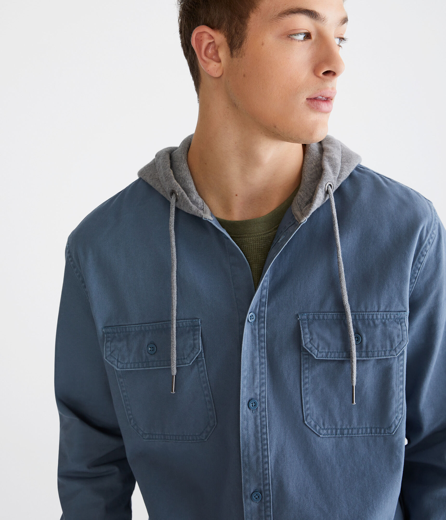 Long Sleeve Hooded Twill Shirt