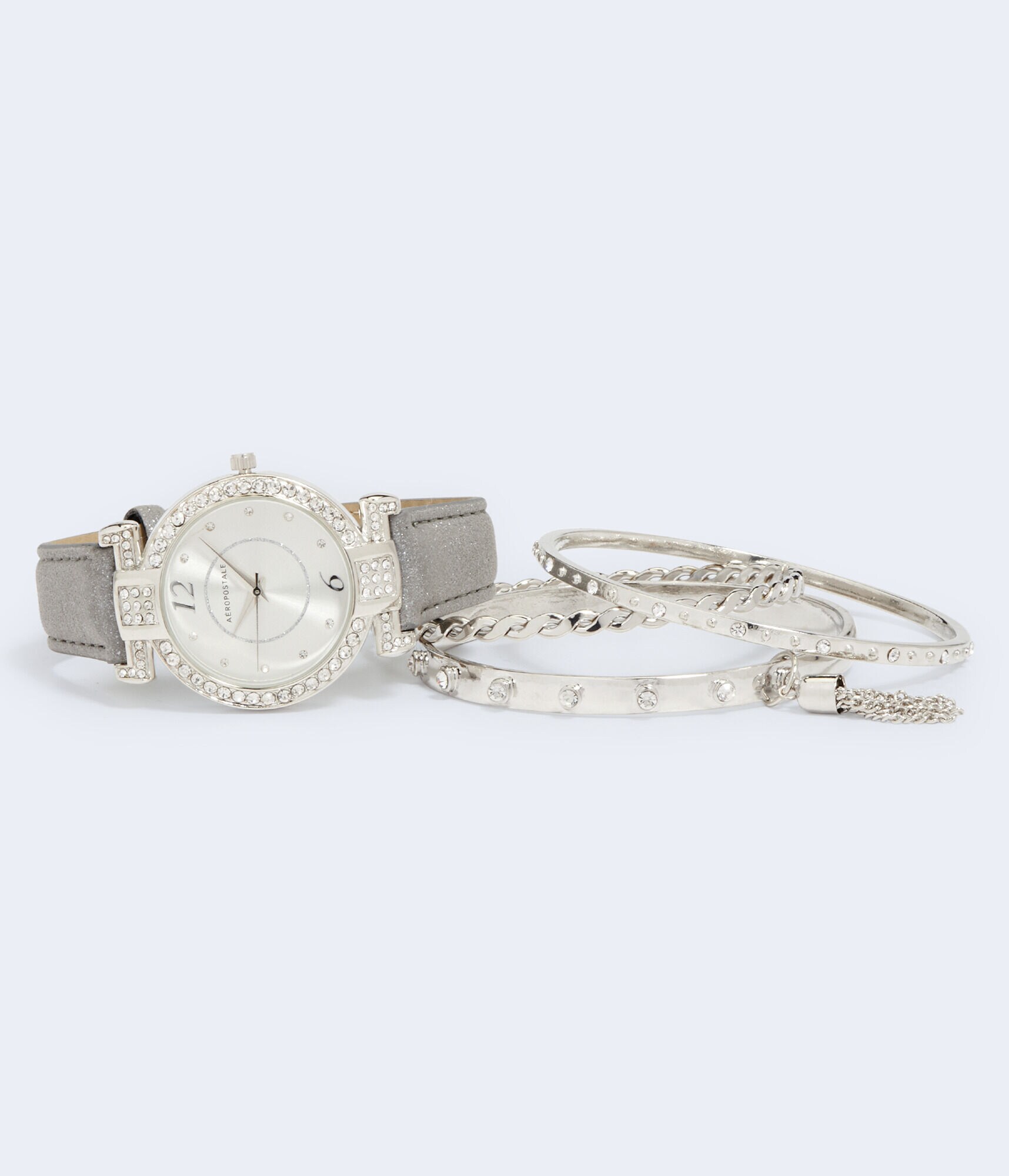 Rhinestone Faux Suede Watch &amp; Bracelet Set***