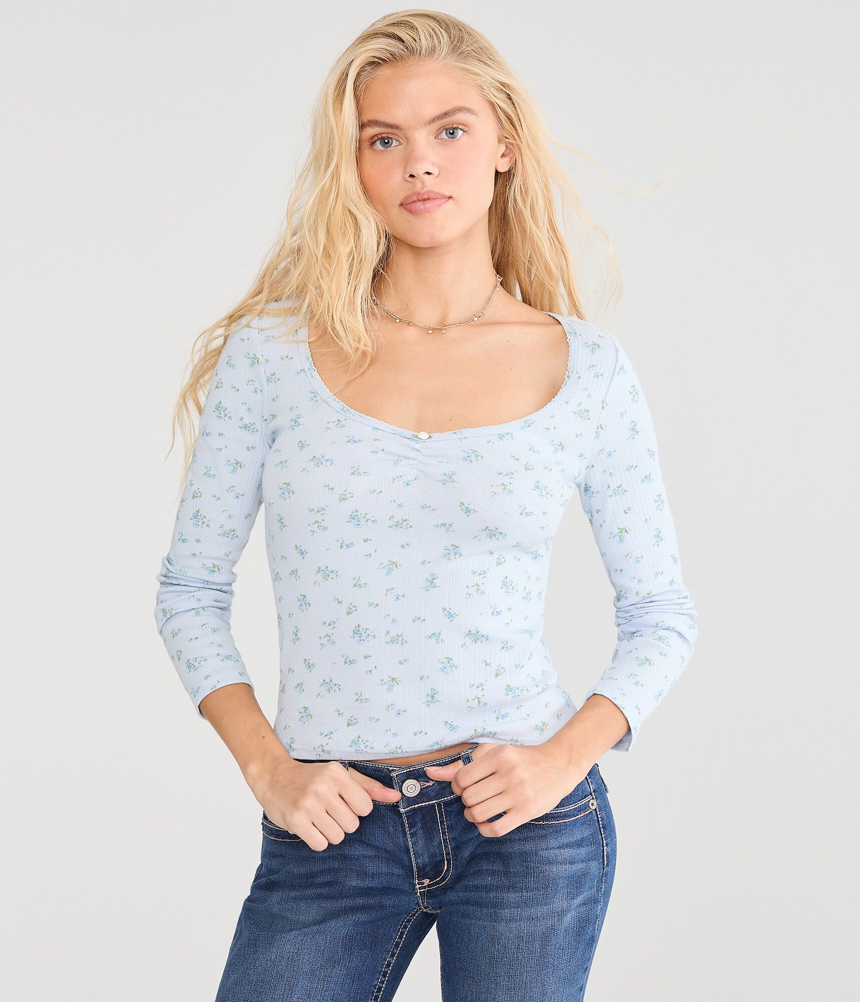 Long Sleeve Seriously Soft Floral Cinch-Front Tee