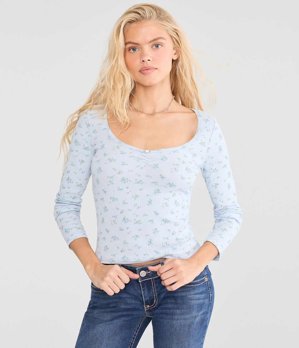 Long Sleeve Seriously Soft Floral Cinch-Front Tee