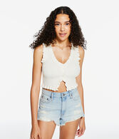 Ruffle Button-Up Cropped Tank