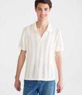 Solid Open-Knit Sweater Polo