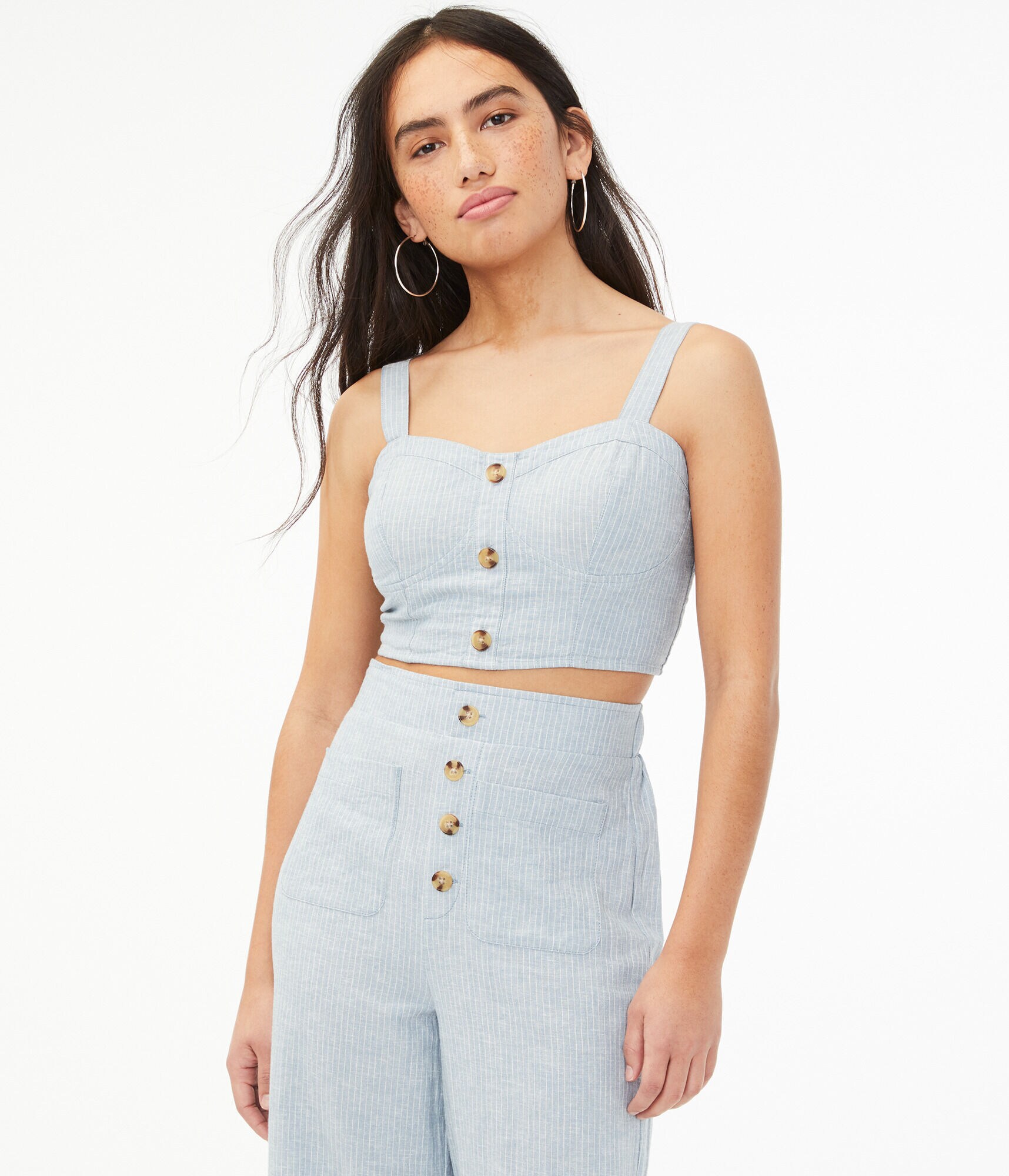 Striped Button-Front Crop Top
