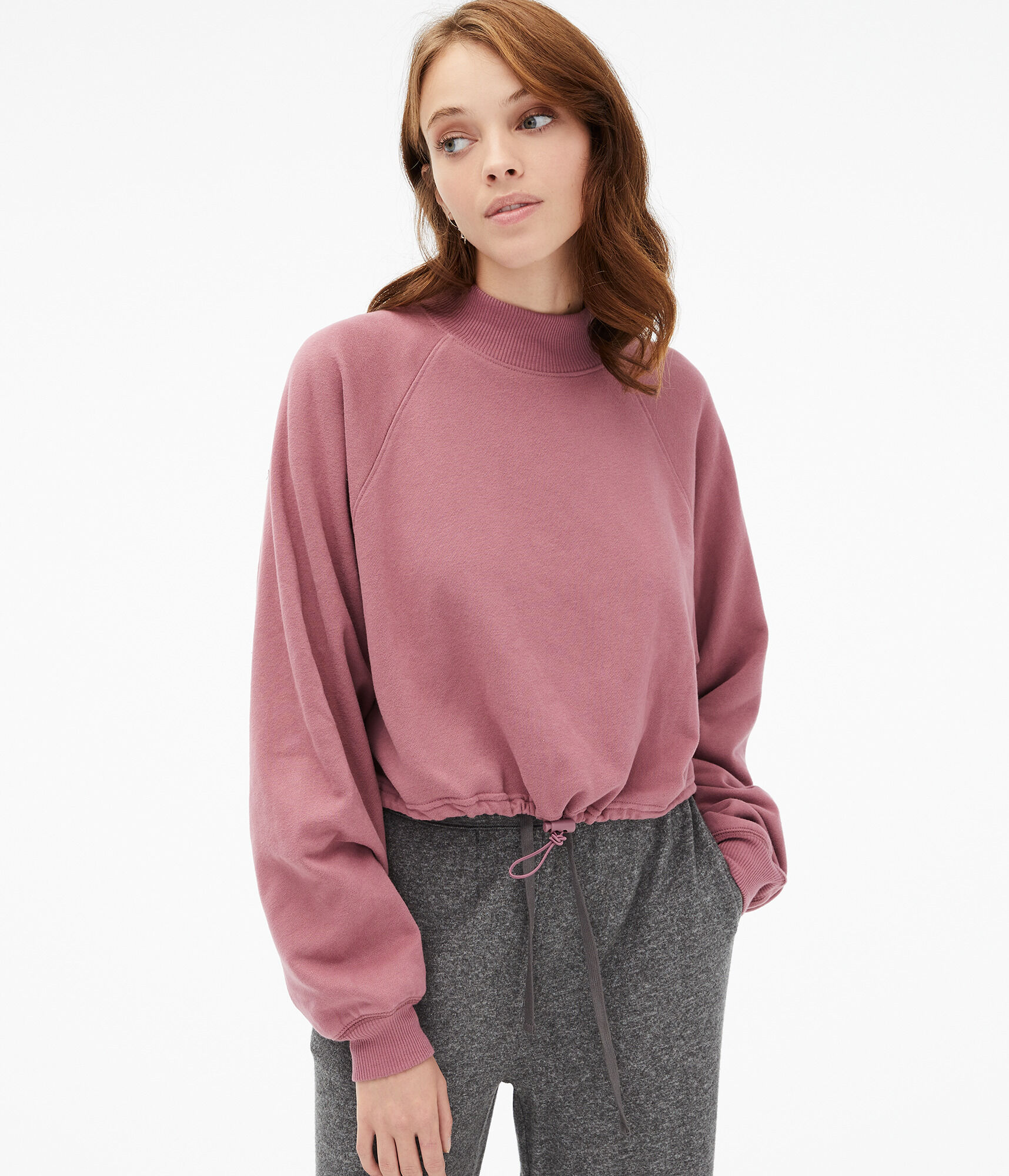 Cinched Mock-Neck Sweatshirt