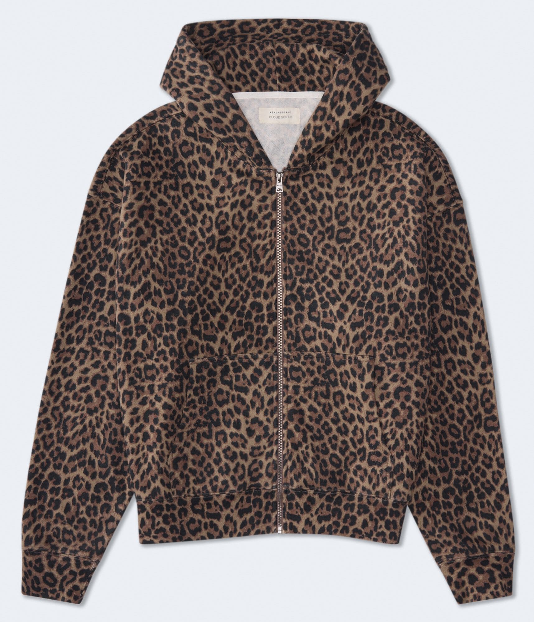 Cloud Soft Leopard Print Boxy Full-Zip Hoodie