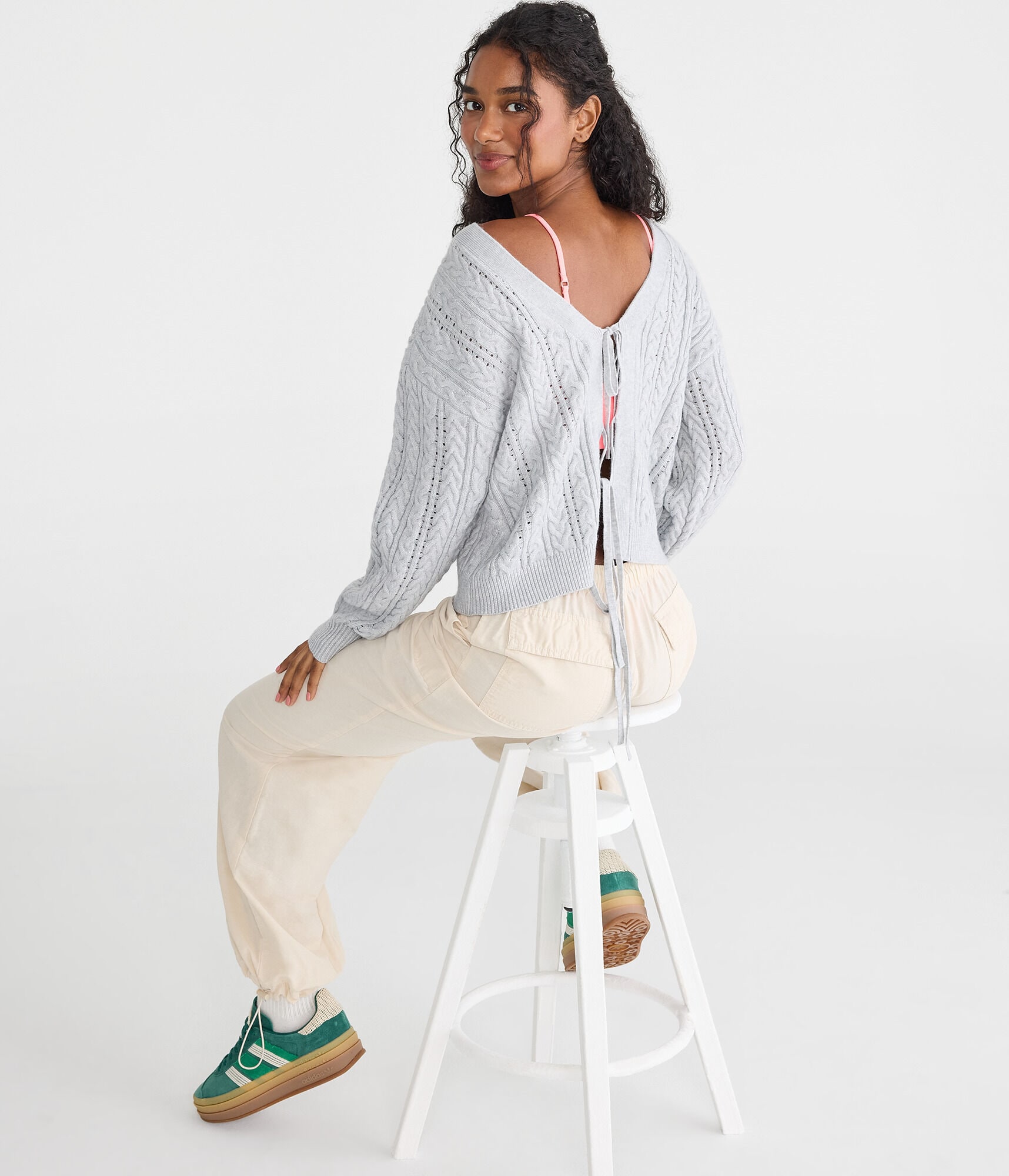 Cable Knit Reversible Tie Cardigan