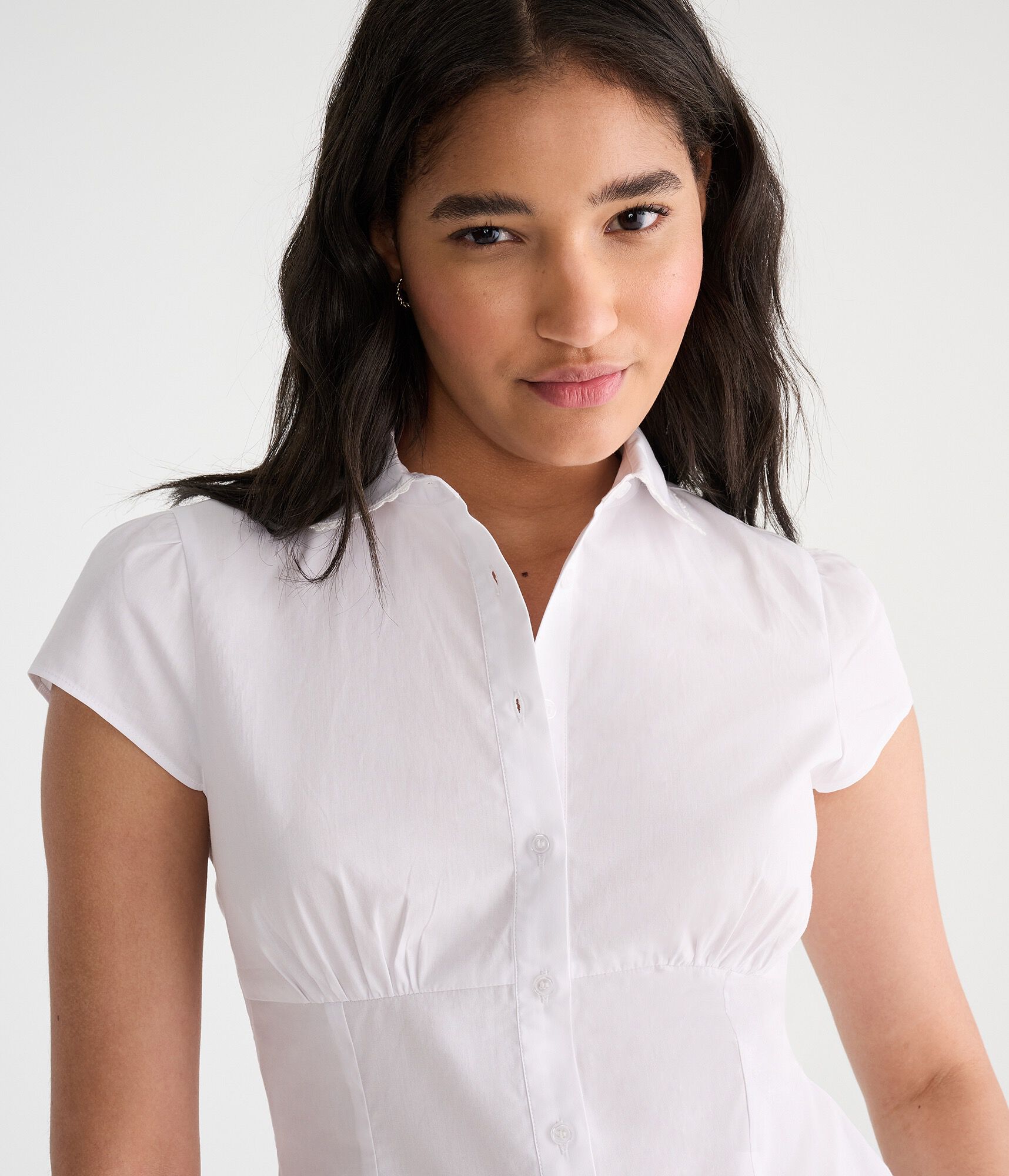 Short Sleeve Peter Pan Tie-Back Blouse