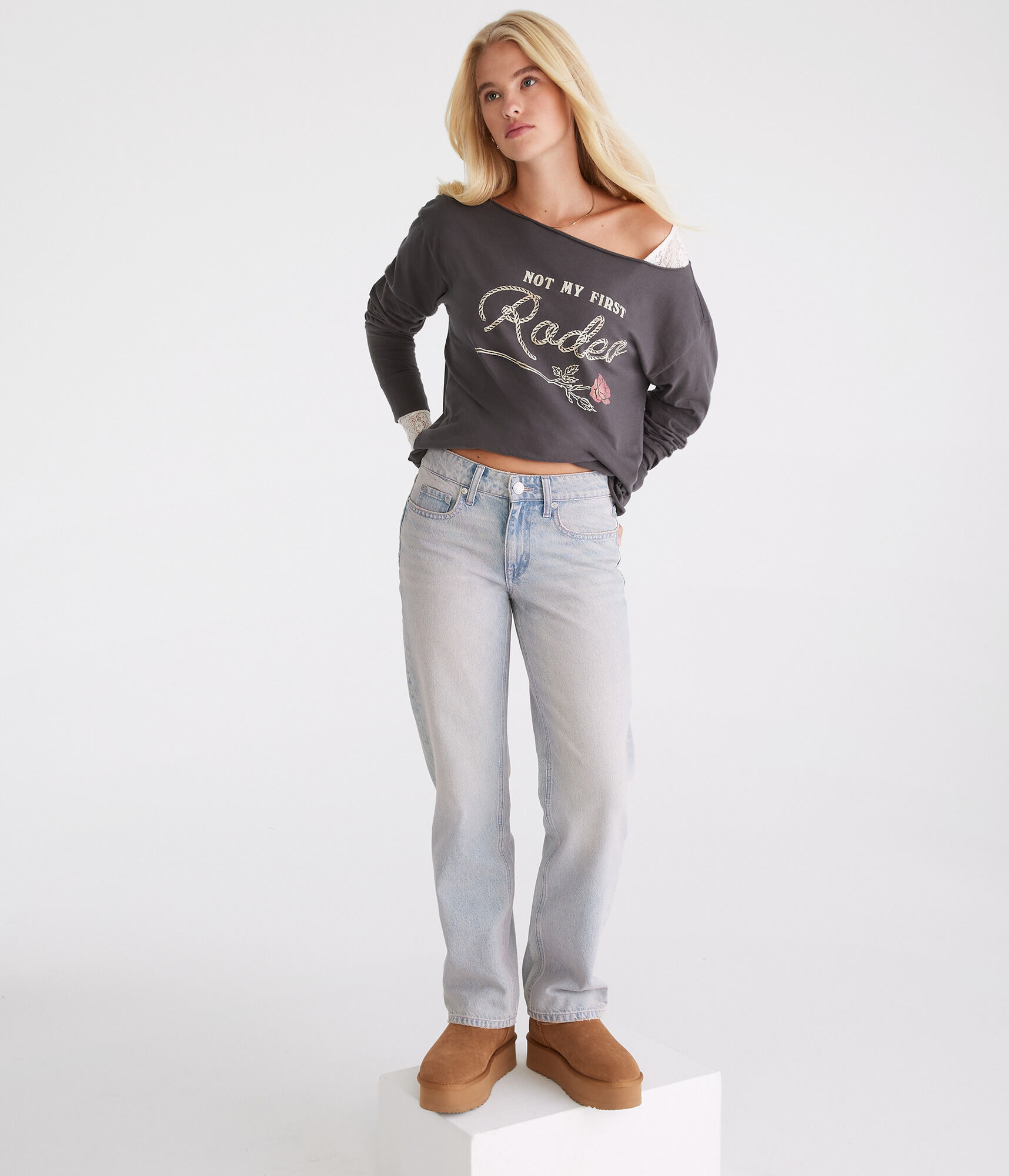 Long Sleeve Rodeo Rose Off-The-Shoulder Graphic Tee