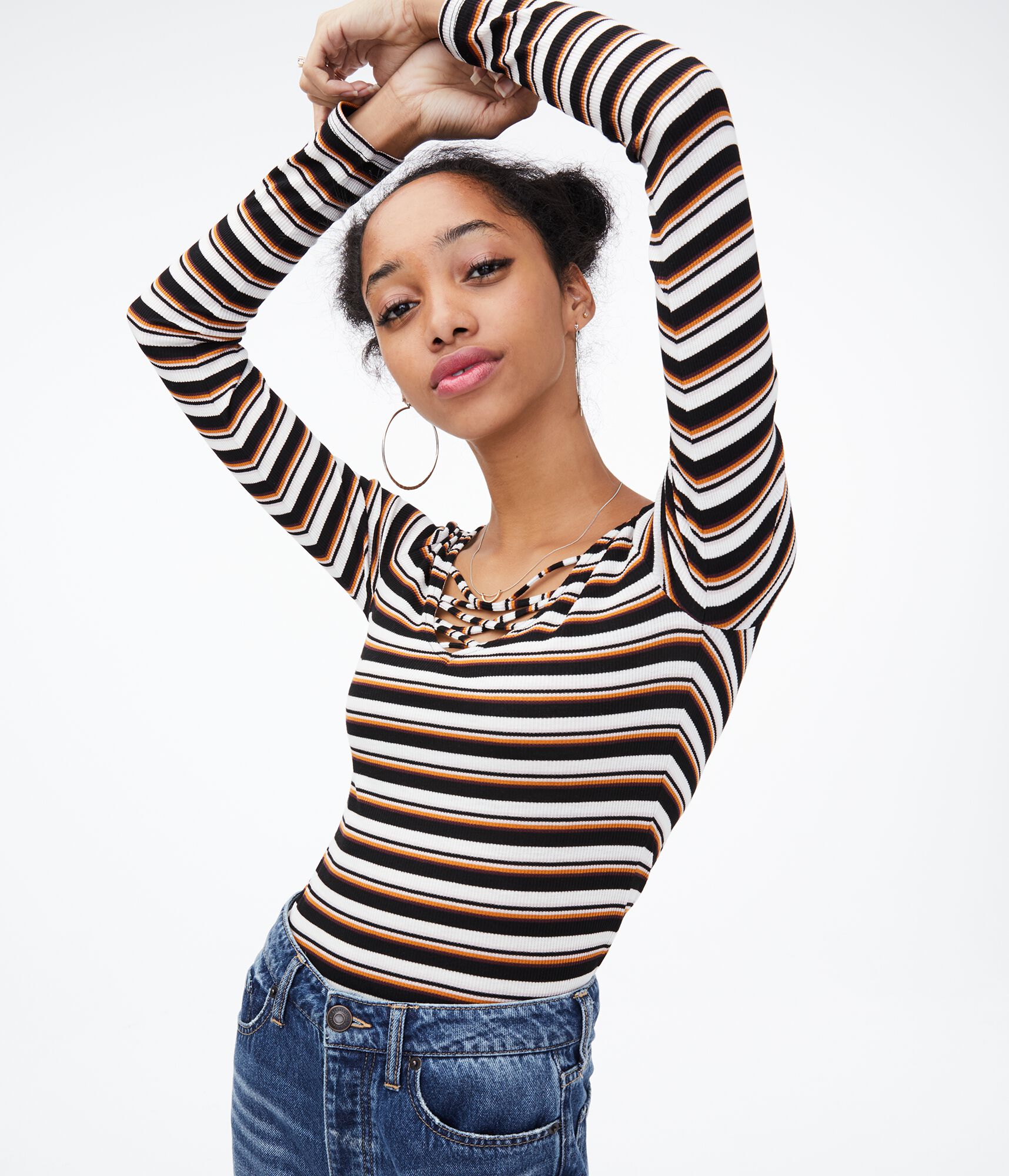 Long Sleeve Seriously Soft Striped Strappy Bodycon Top