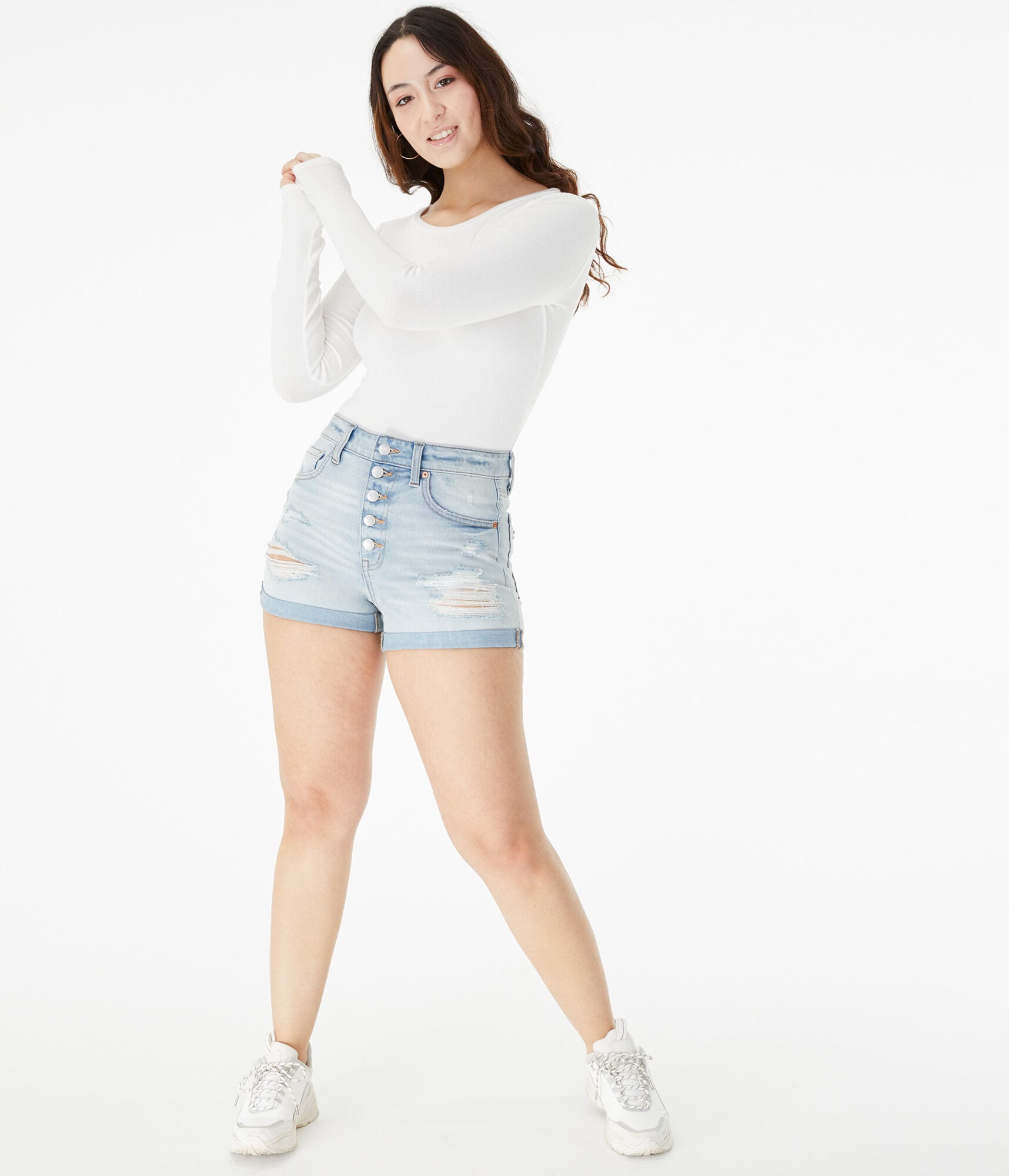 Flex Effects Super High-Waisted Denim Midi Shorts