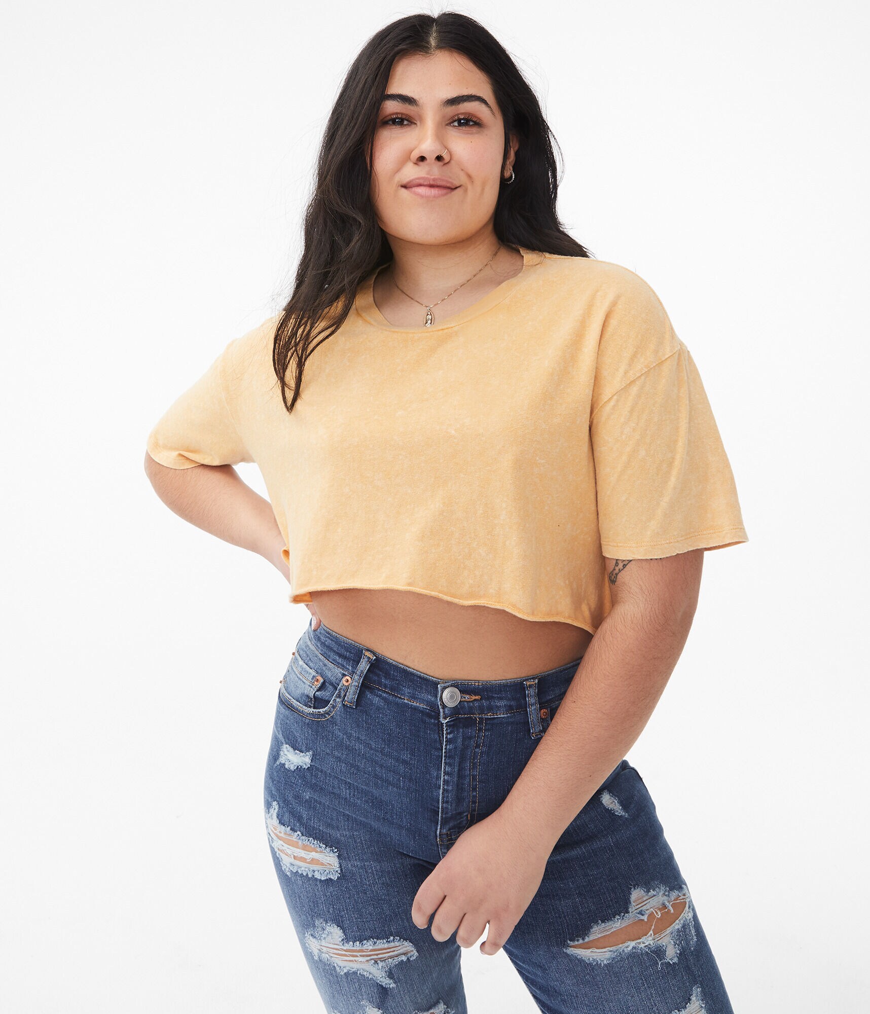Acid Wash Sharkbite Cropped Crew Tee