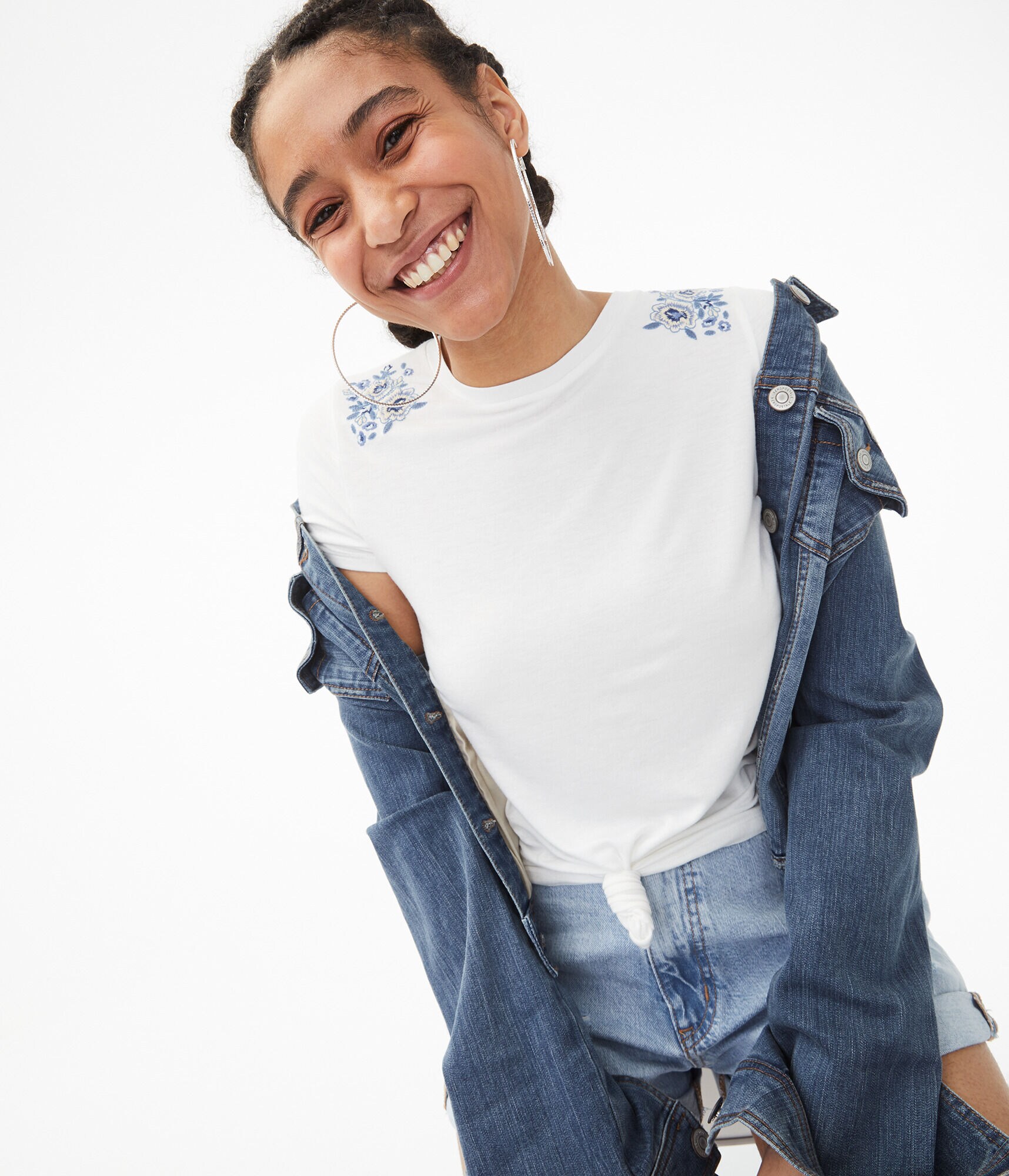 Seriously Soft Floral Embroidered Crew Tee