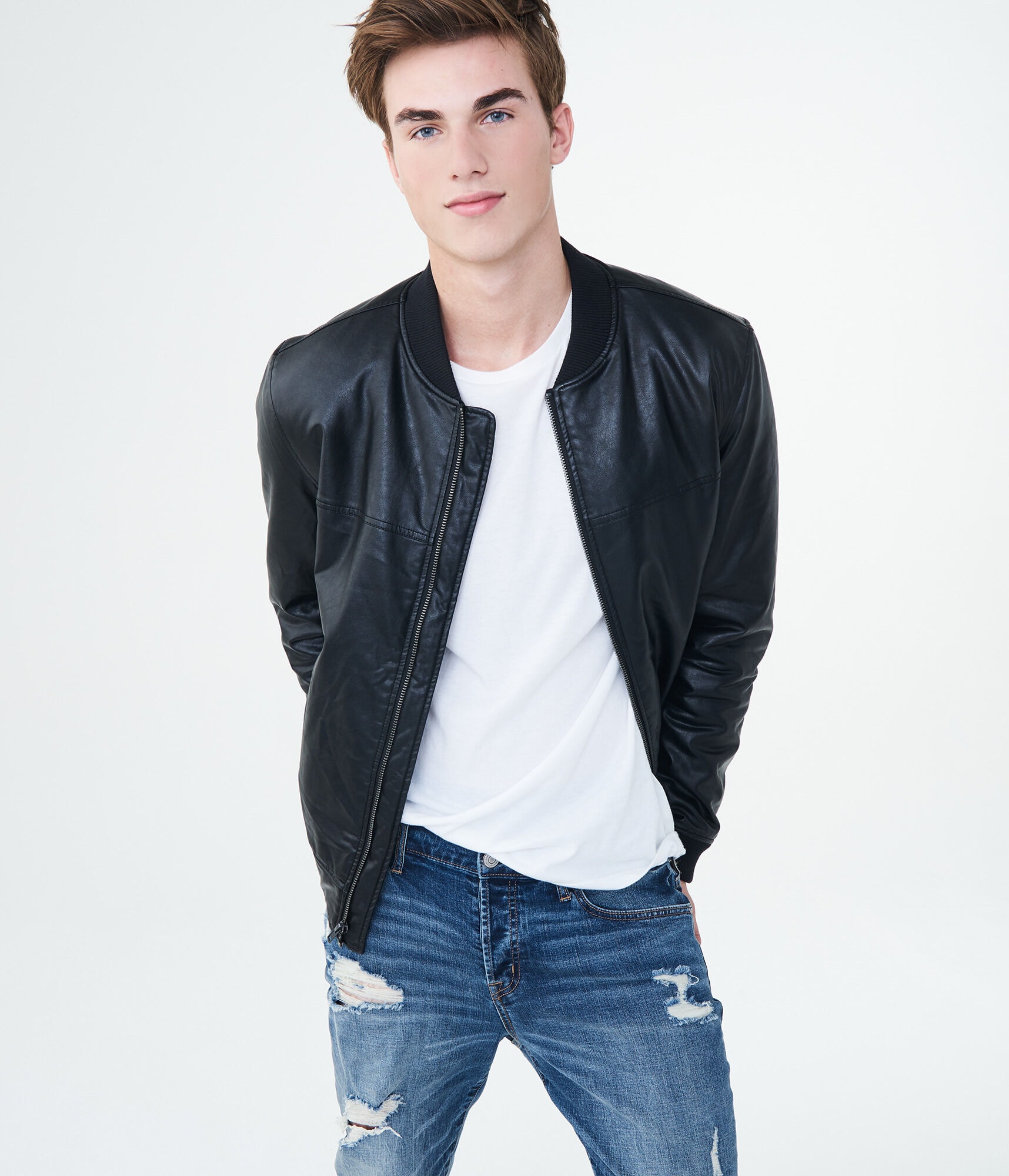 faux leather flying jacket