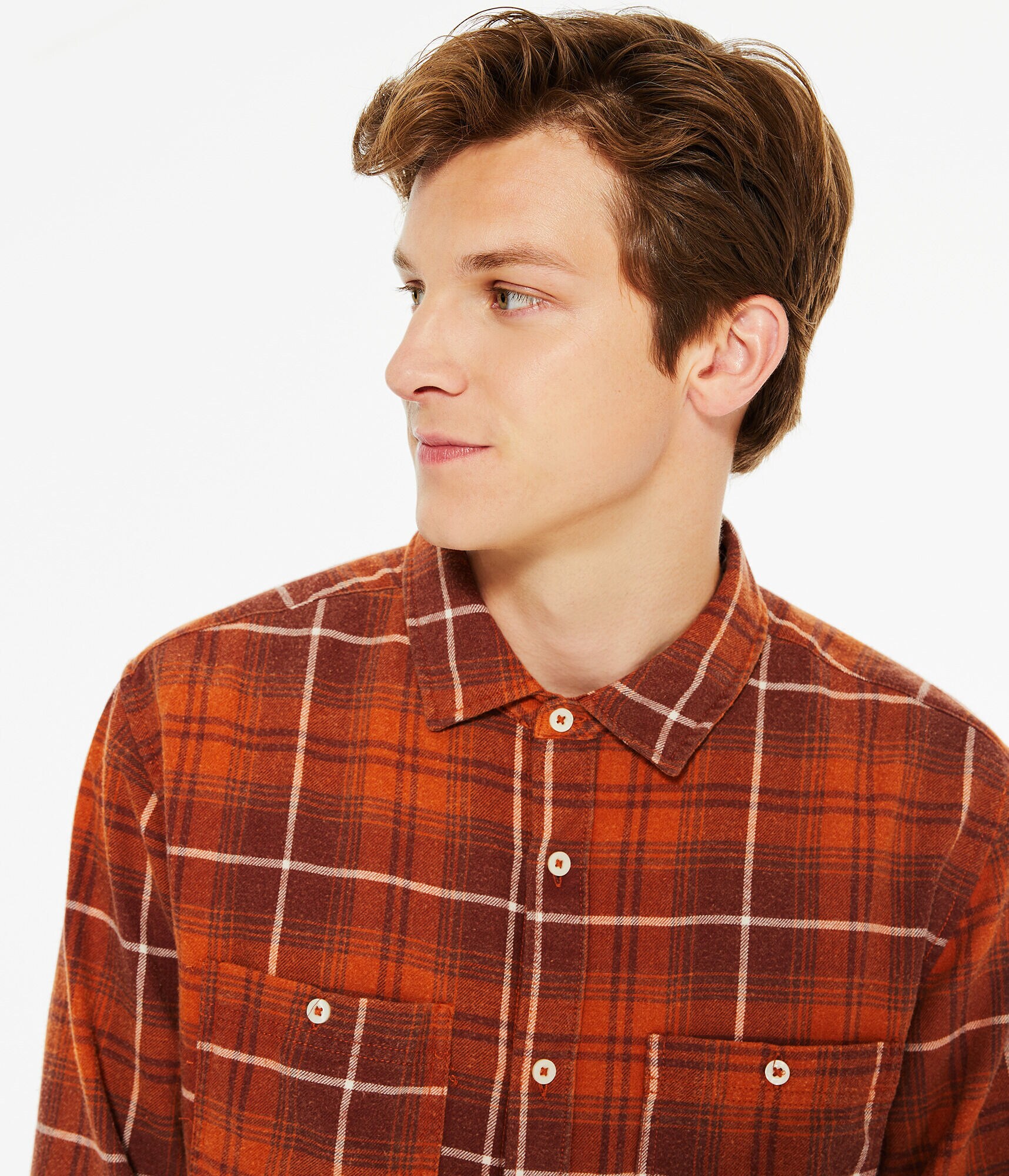 Long Sleeve Relaxed Washed Plaid Flannel Shirt