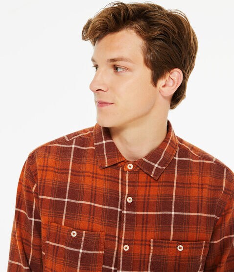 Long Sleeve Relaxed Washed Plaid Flannel Shirt