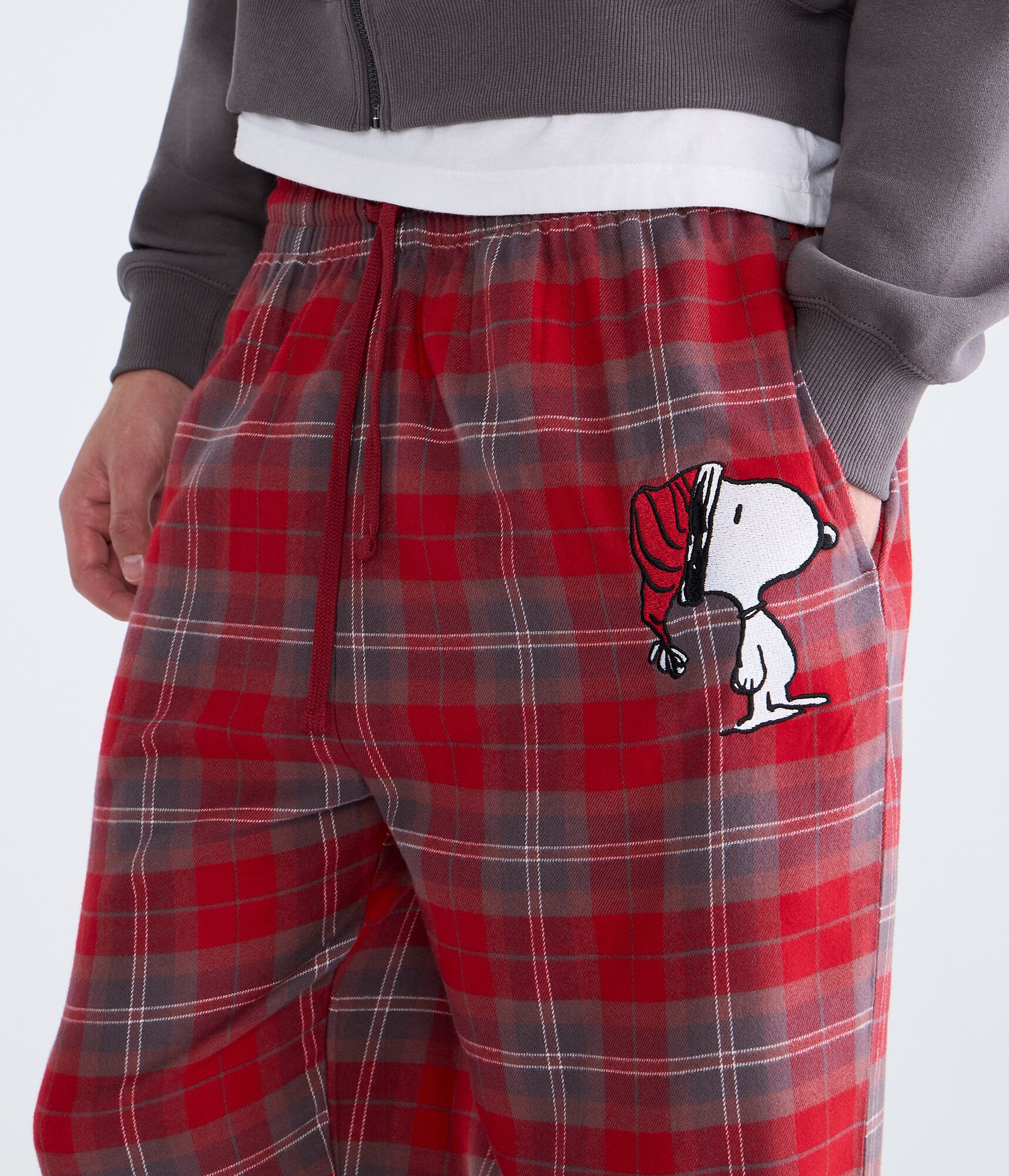 Snoopy Hat Plaid Flannel Sleep Pants