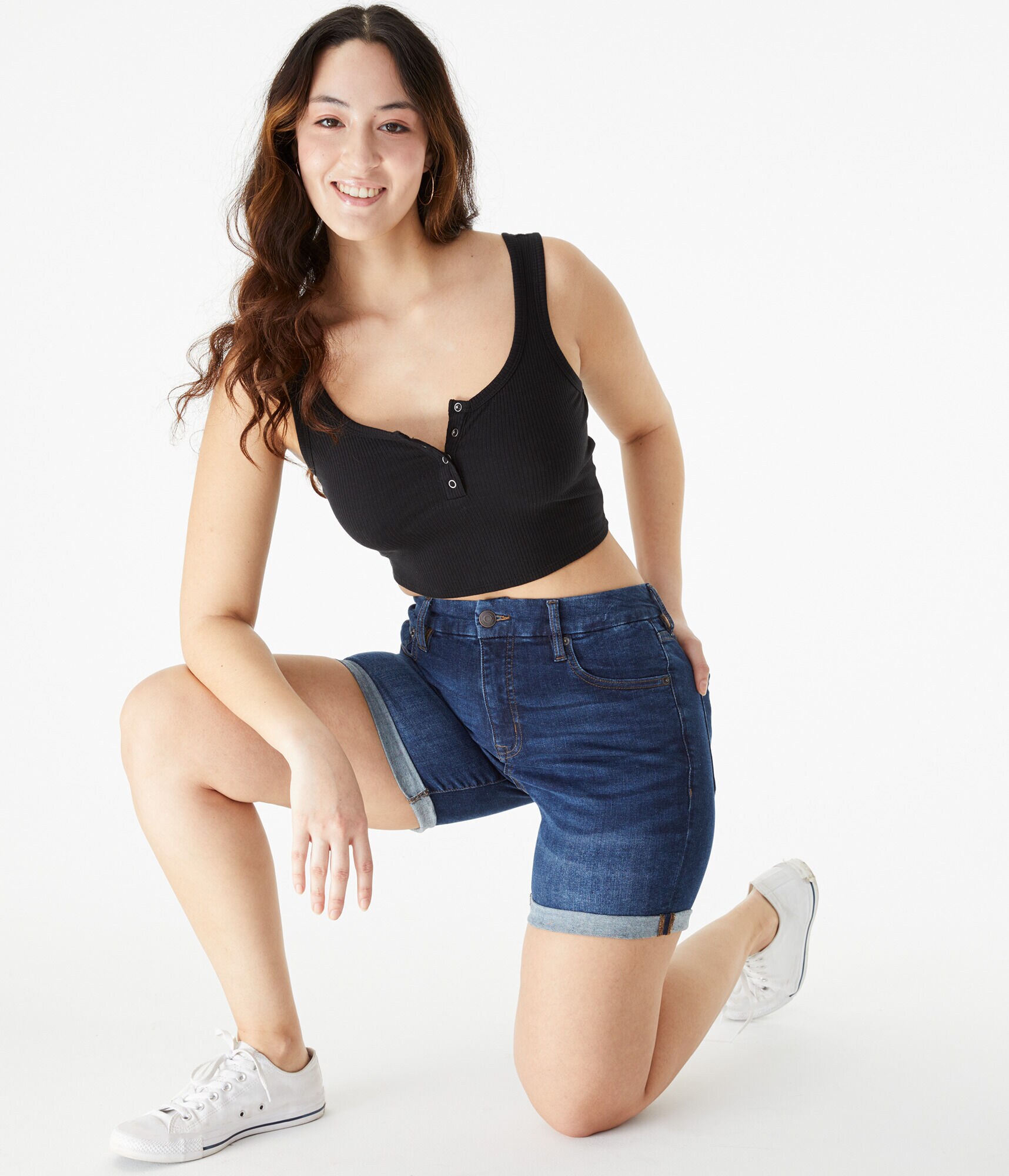 Premium Seriously Stretchy High-Rise Curvy Denim Bermuda Shorts