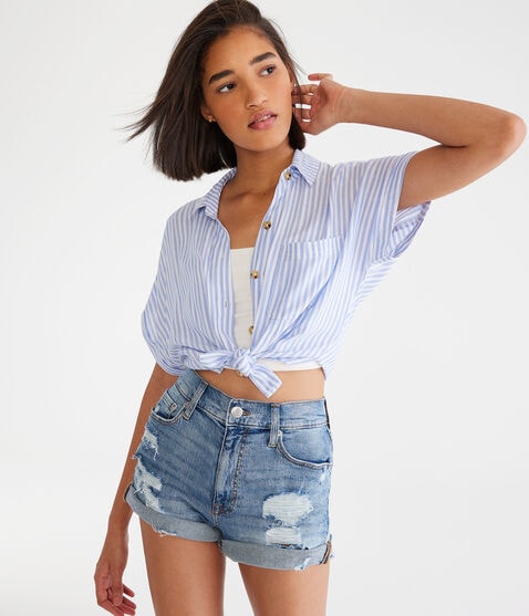 High-Rise Denim Mom Shorts
