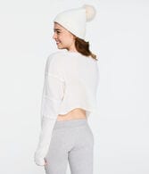 Long Sleeve Waffle-Knit Cropped Henley Tee