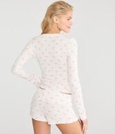 Long Sleeve Floral Ribbed Sleep Top