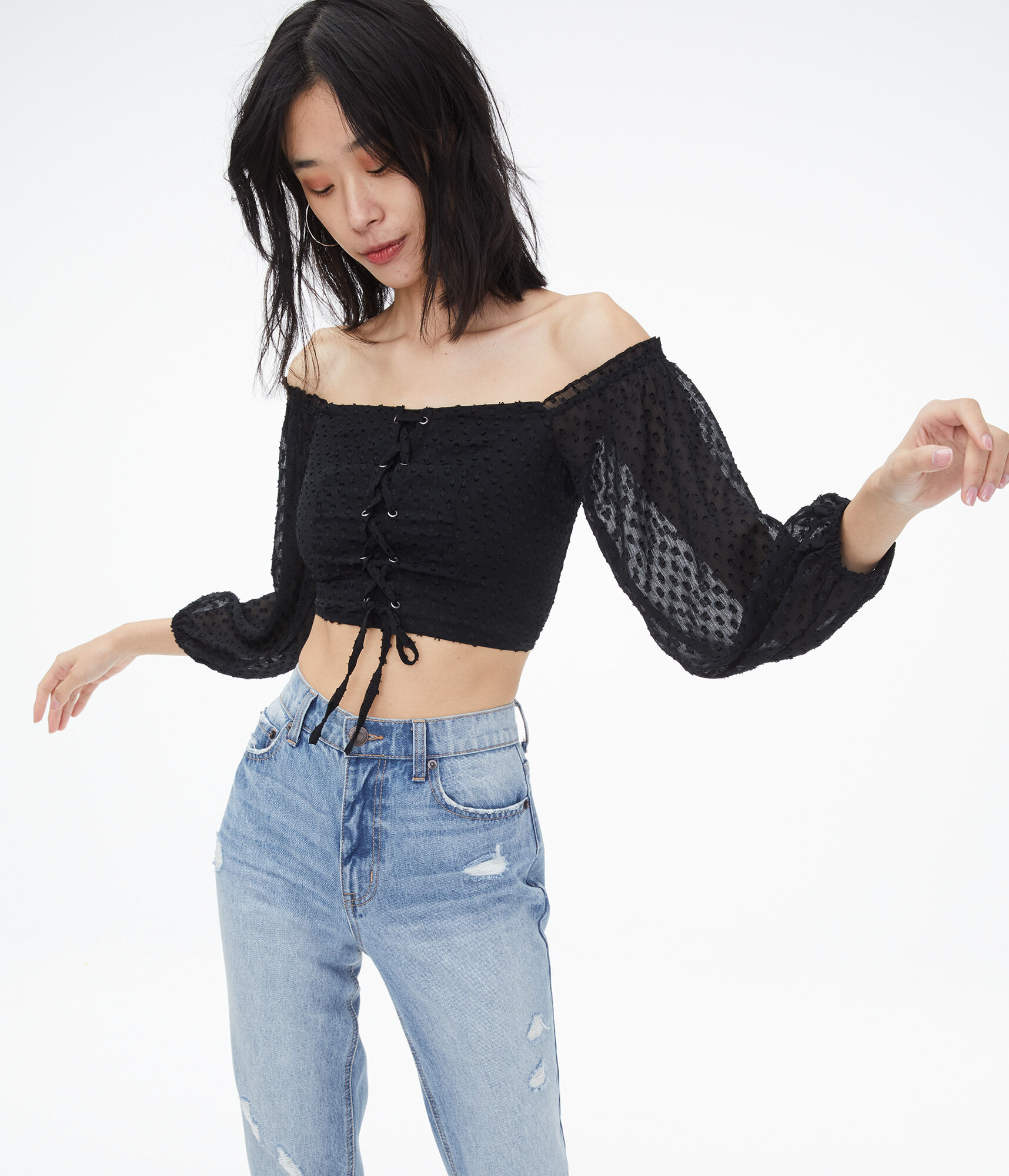 Lace-Up Off-The-Shoulder Crop Top