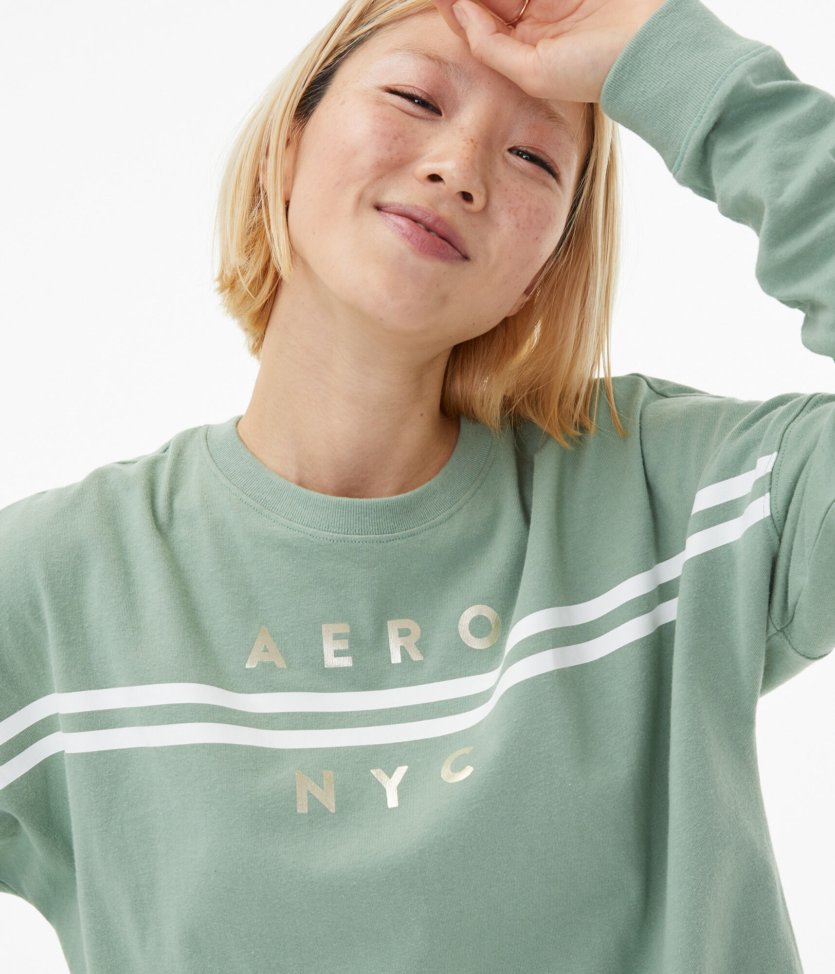 Long Sleeve Aero NYC Foil Oversized Graphic Tee