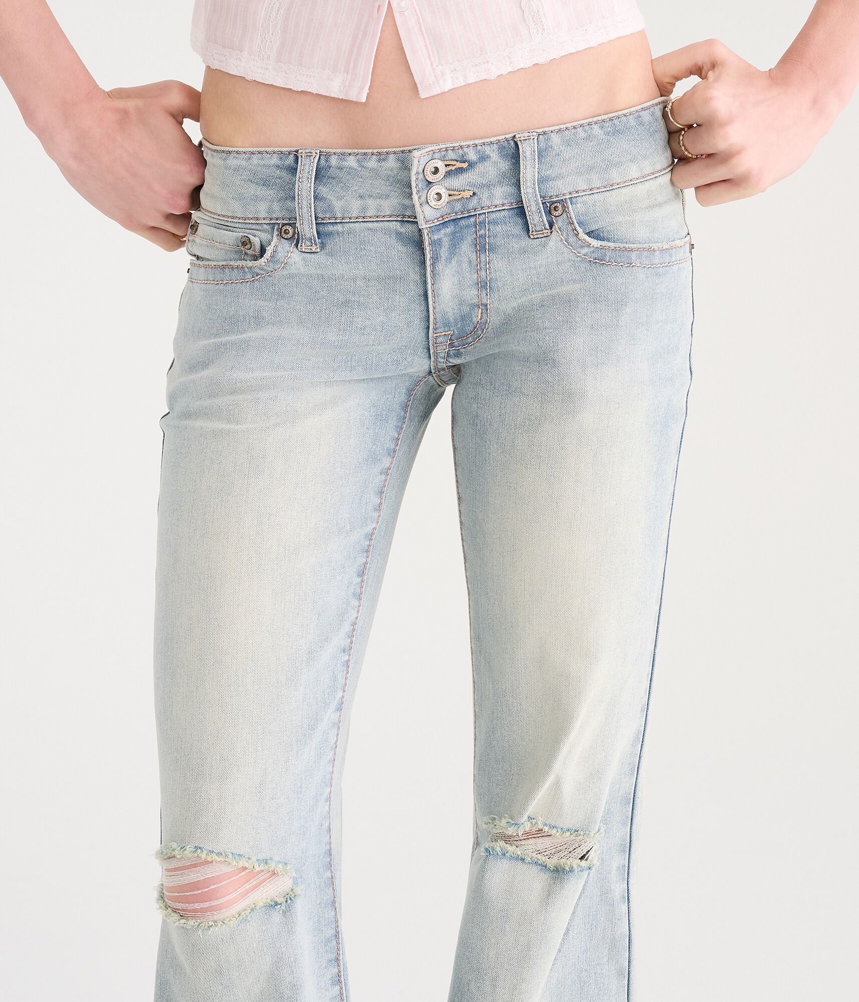 Super Low-Rise Flare Rhinestone Pocket Jean