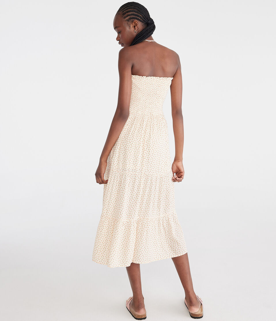 Floral Strapless Smocked Maxi Dress