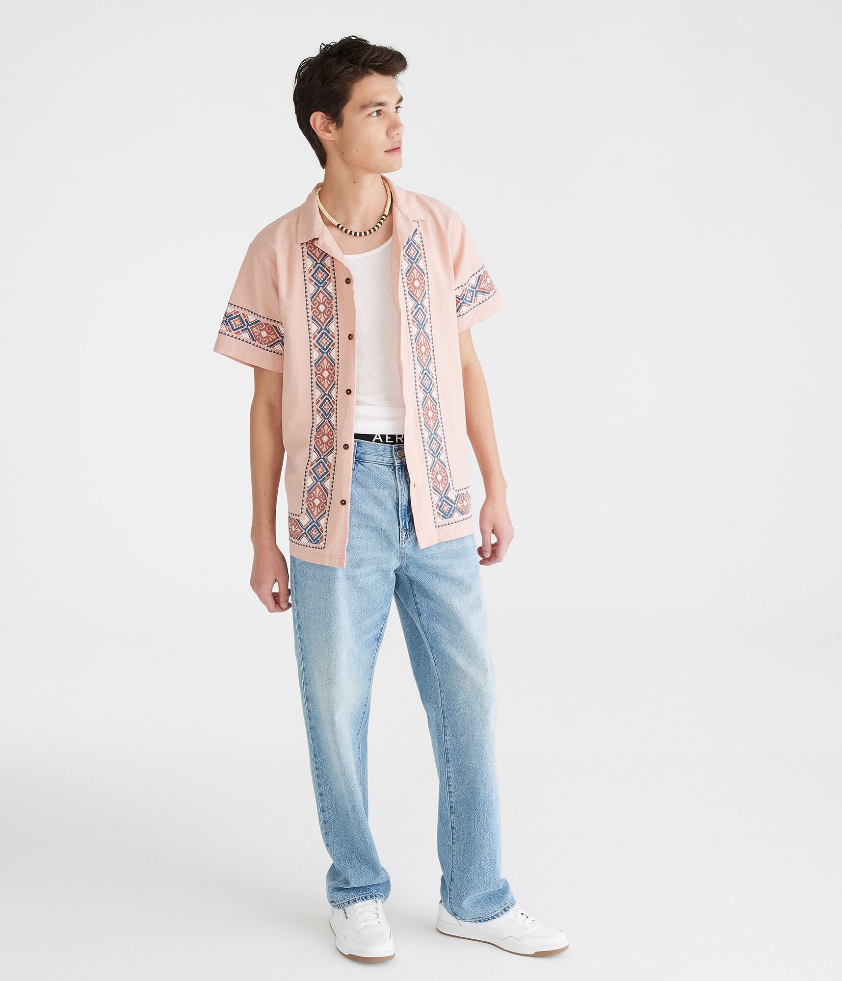 Geometric Border Print Camp Shirt
