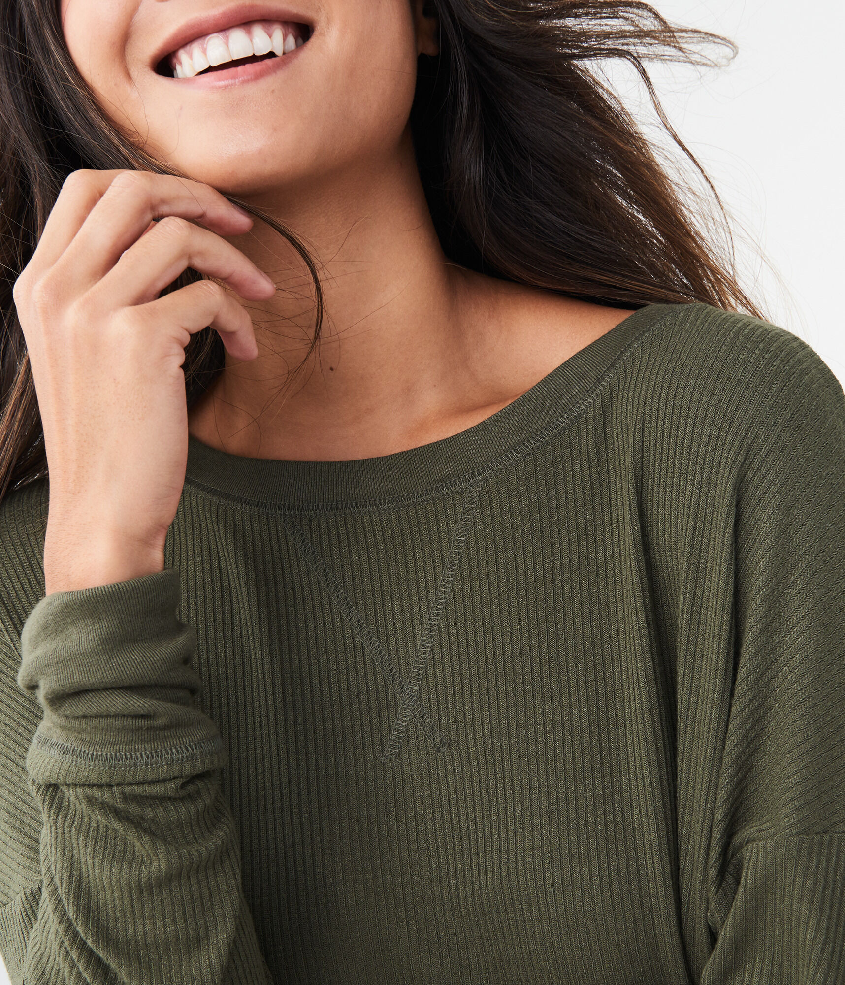 Long Sleeve Drapey Ribbed Knit Top