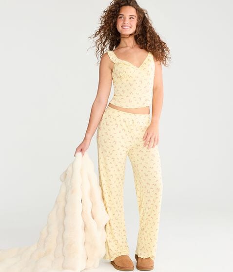 Floral Pointelle Straight Leg Sleep Pants Floral Pointelle Straight Leg Sleep Pants