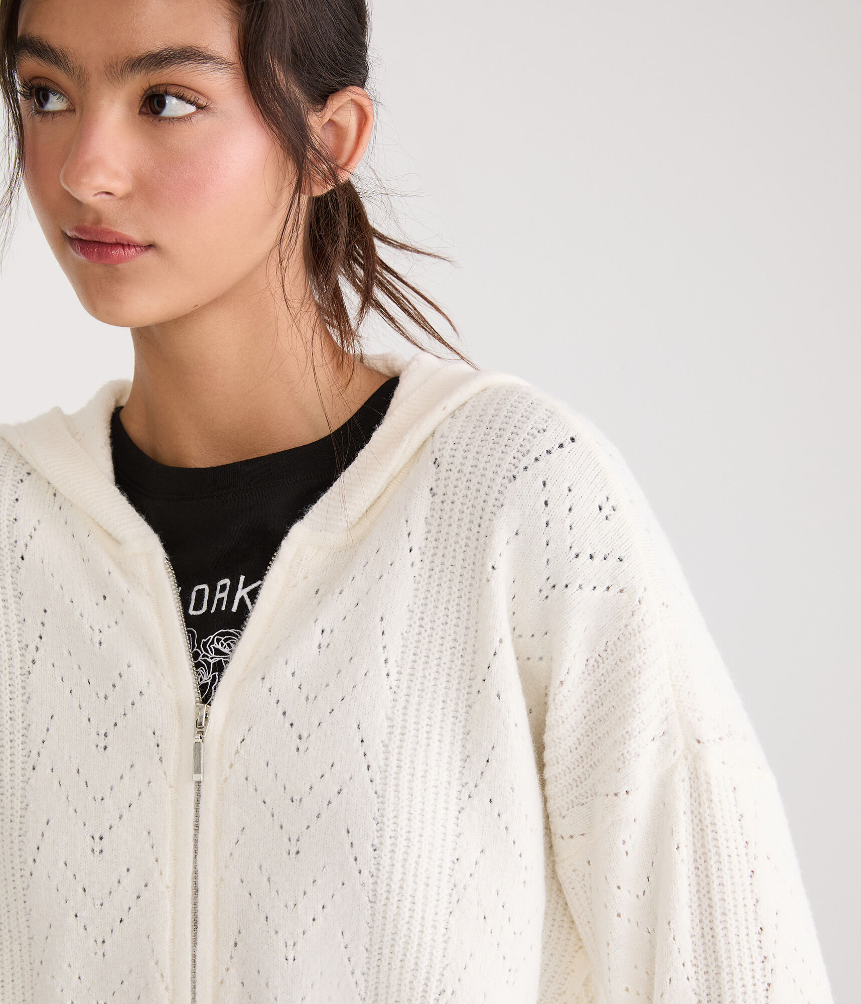 Cozy Pointelle Full-Zip Sweater Hoodie