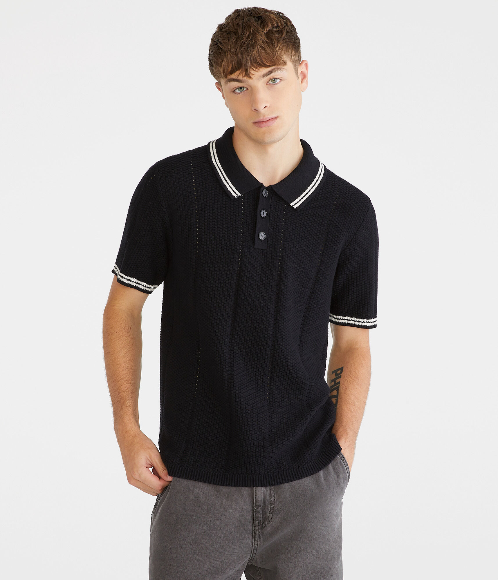 Solid Tipped Crocheted Polo