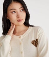Leopard Print Heart Buttoned Crew Cardigan