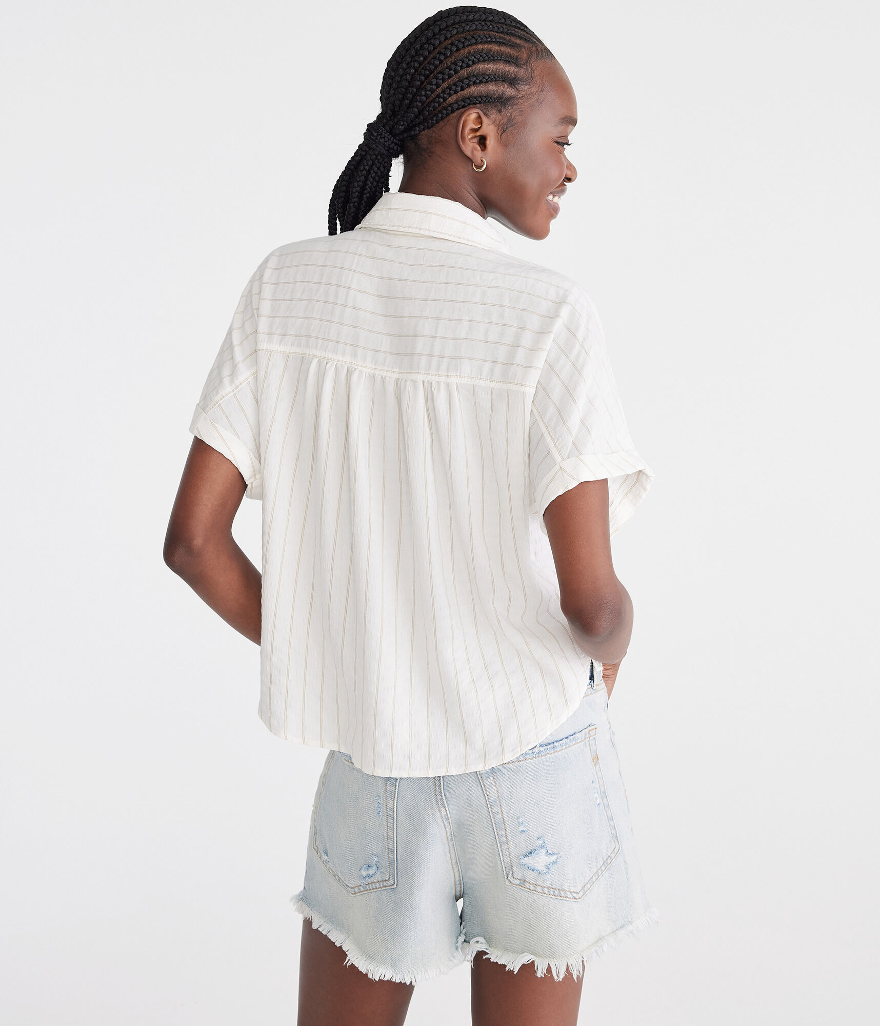Short Sleeve Thin Stripe Camp Shirt