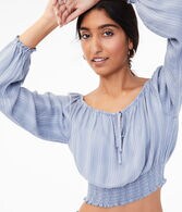 Long Sleeve Striped Off-The-Shoulder Crop Top