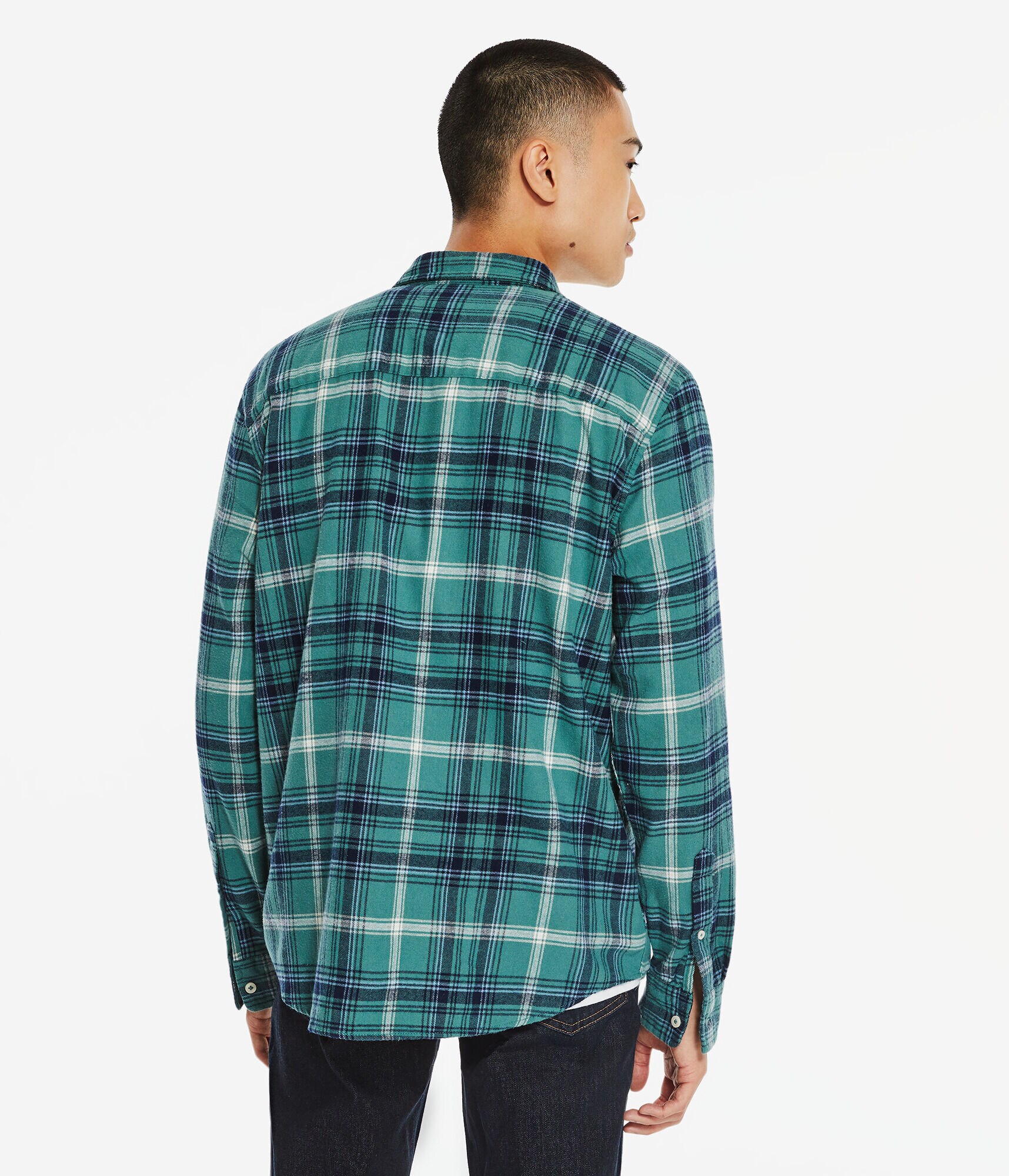 Long Sleeve Relaxed Washed Plaid Flannel Button-Down Shirt