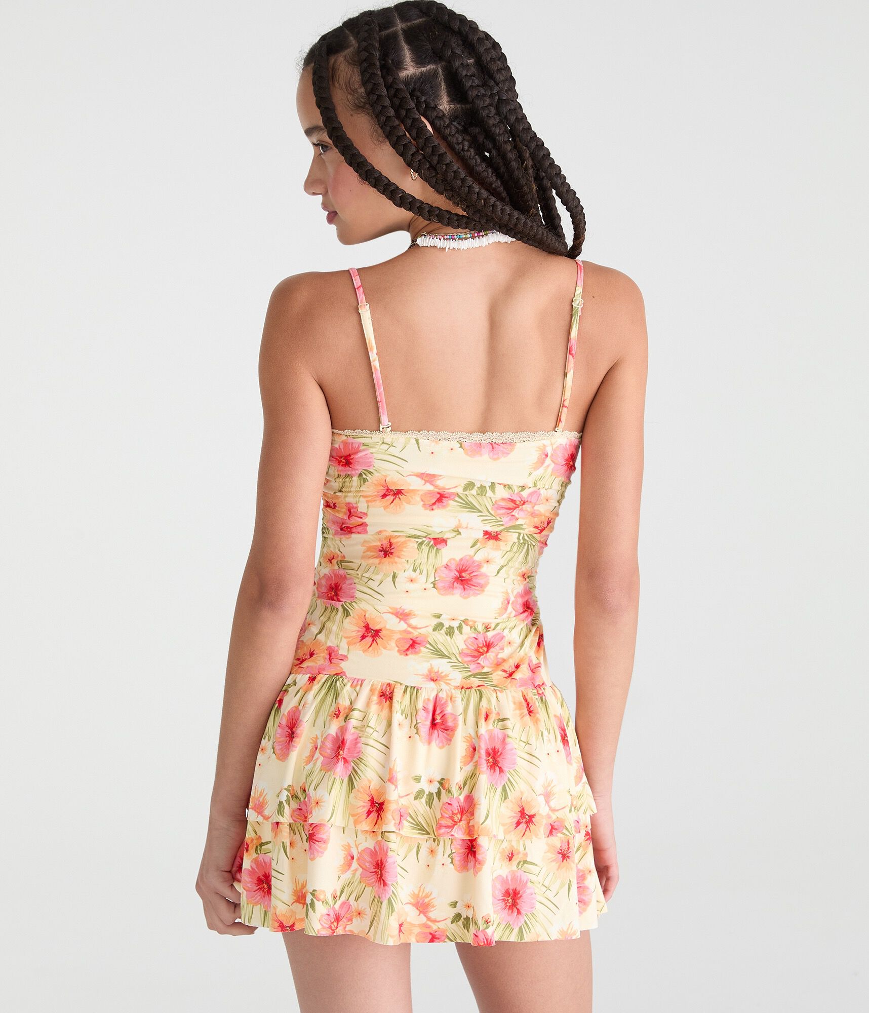 Floral Strapless Drop-Waist Mini Dress