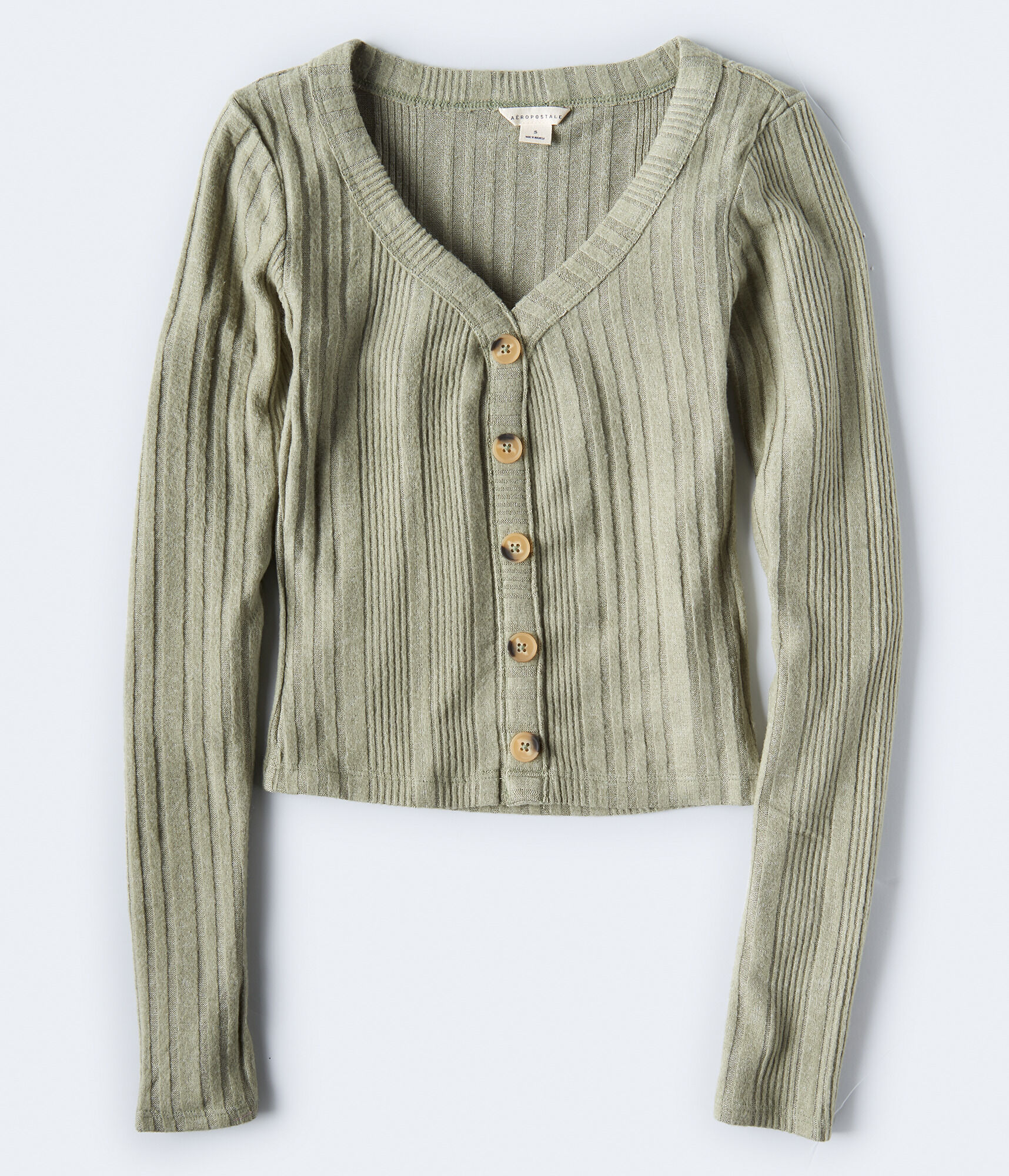 Long Sleeve Buttoned Shrunken V-Neck Top