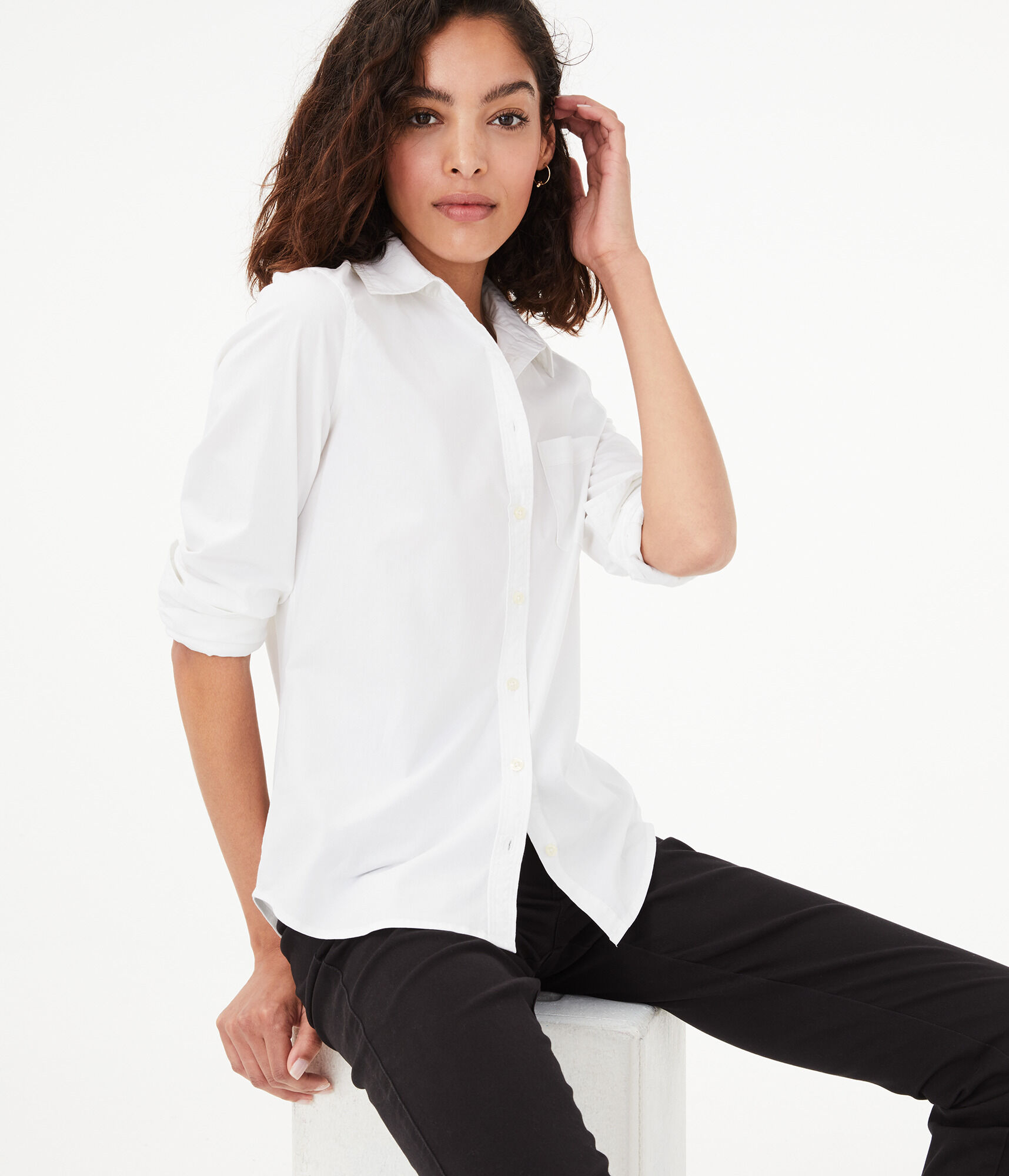 Long Sleeve Poplin Button-Down Shirt